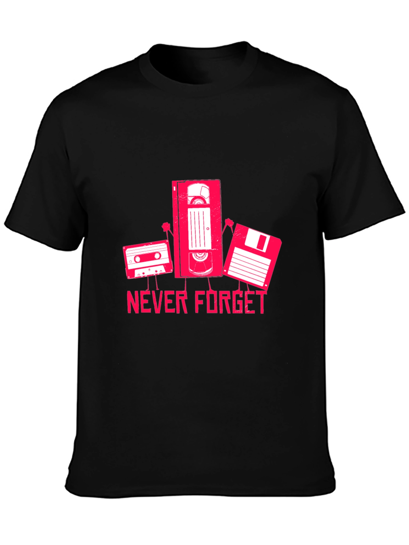 Never Forget Cassette VHS Floppy Disk Black T-Shirt