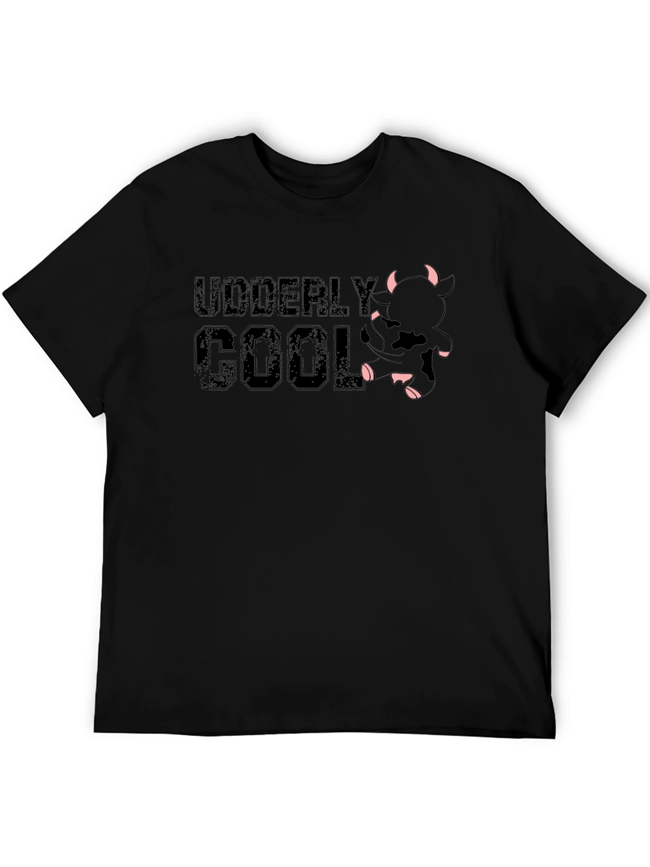 Udderly Cool Black T-Shirt - Novelty Cow Design