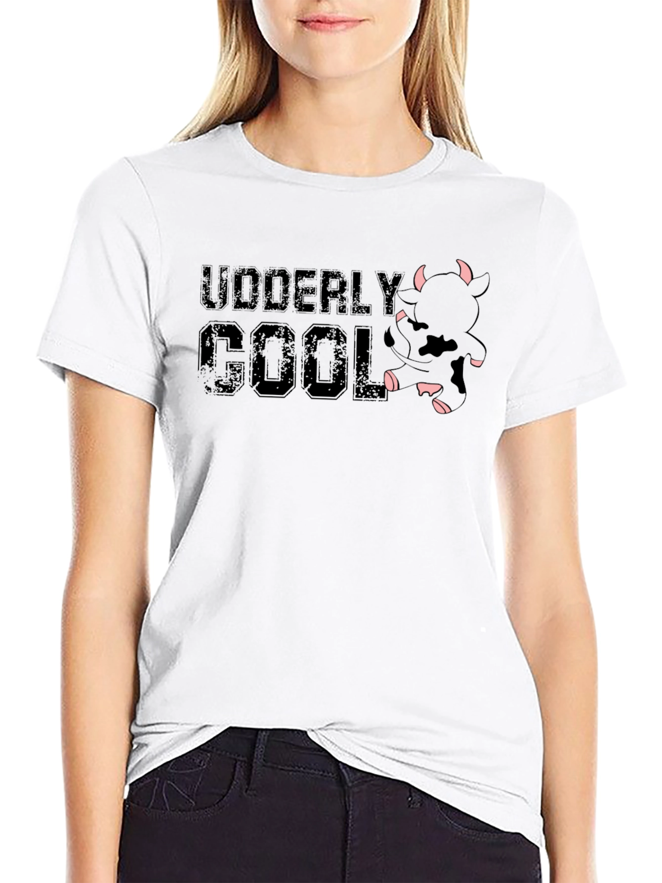 Udderly Cool Black T-Shirt - Novelty Cow Design