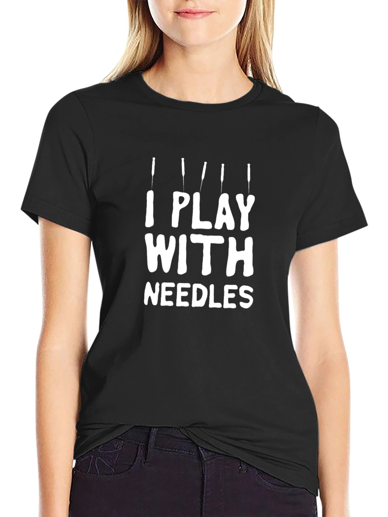 I Play With Needles Black Graphic T-Shirt