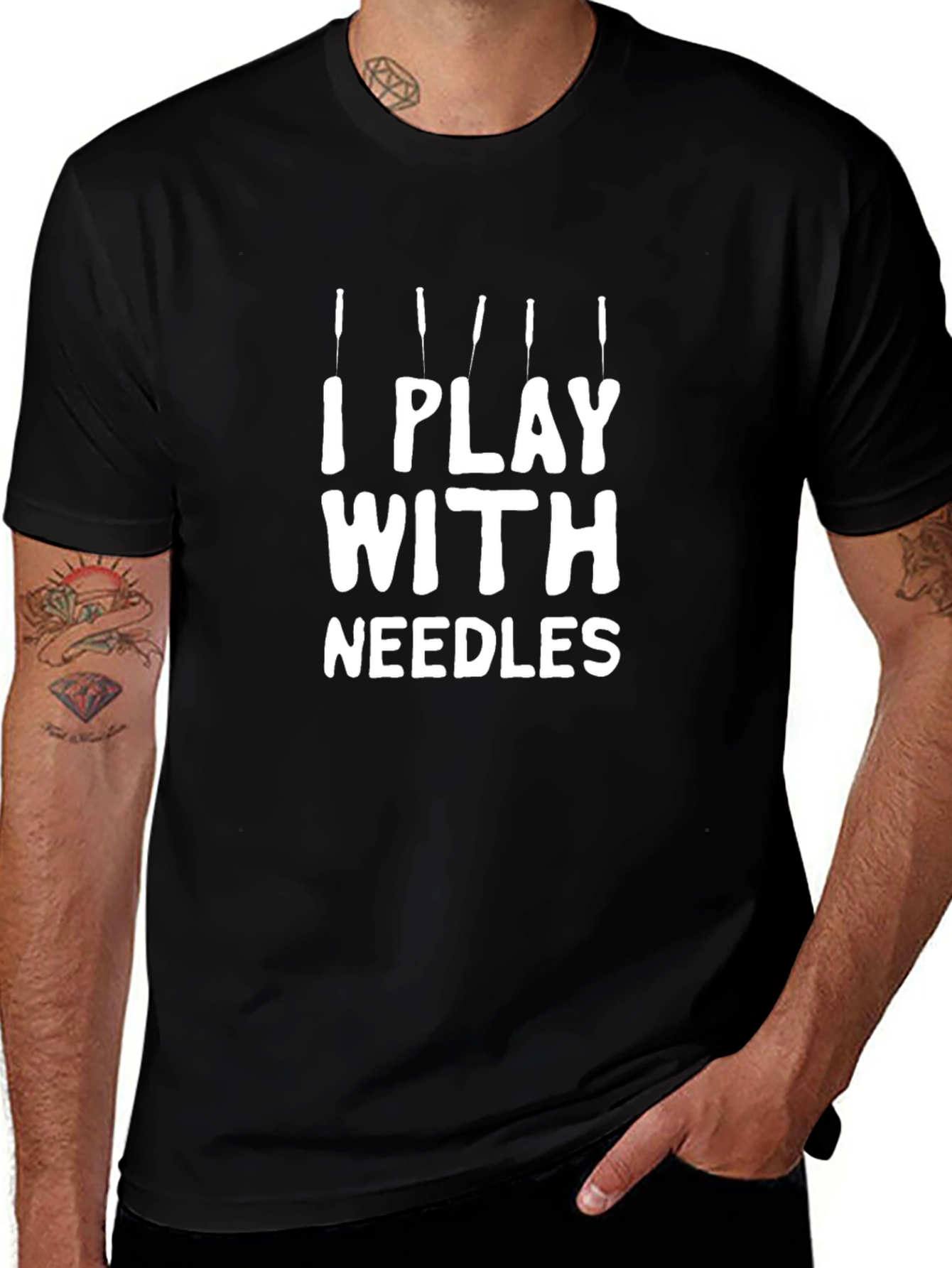 I Play With Needles Black Graphic T-Shirt