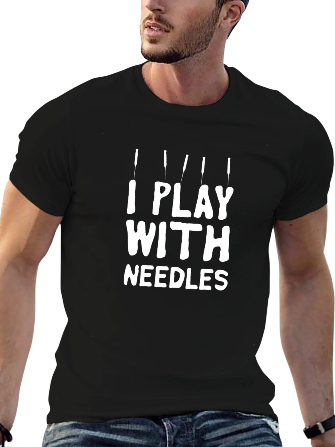 I Play With Needles Black Graphic T-Shirt