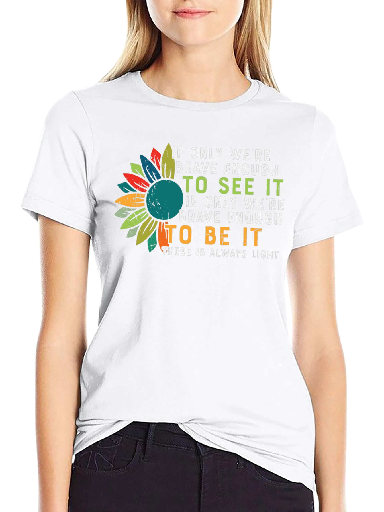 Inspirational Sunflower Graphic Tee - Be Brave Enough