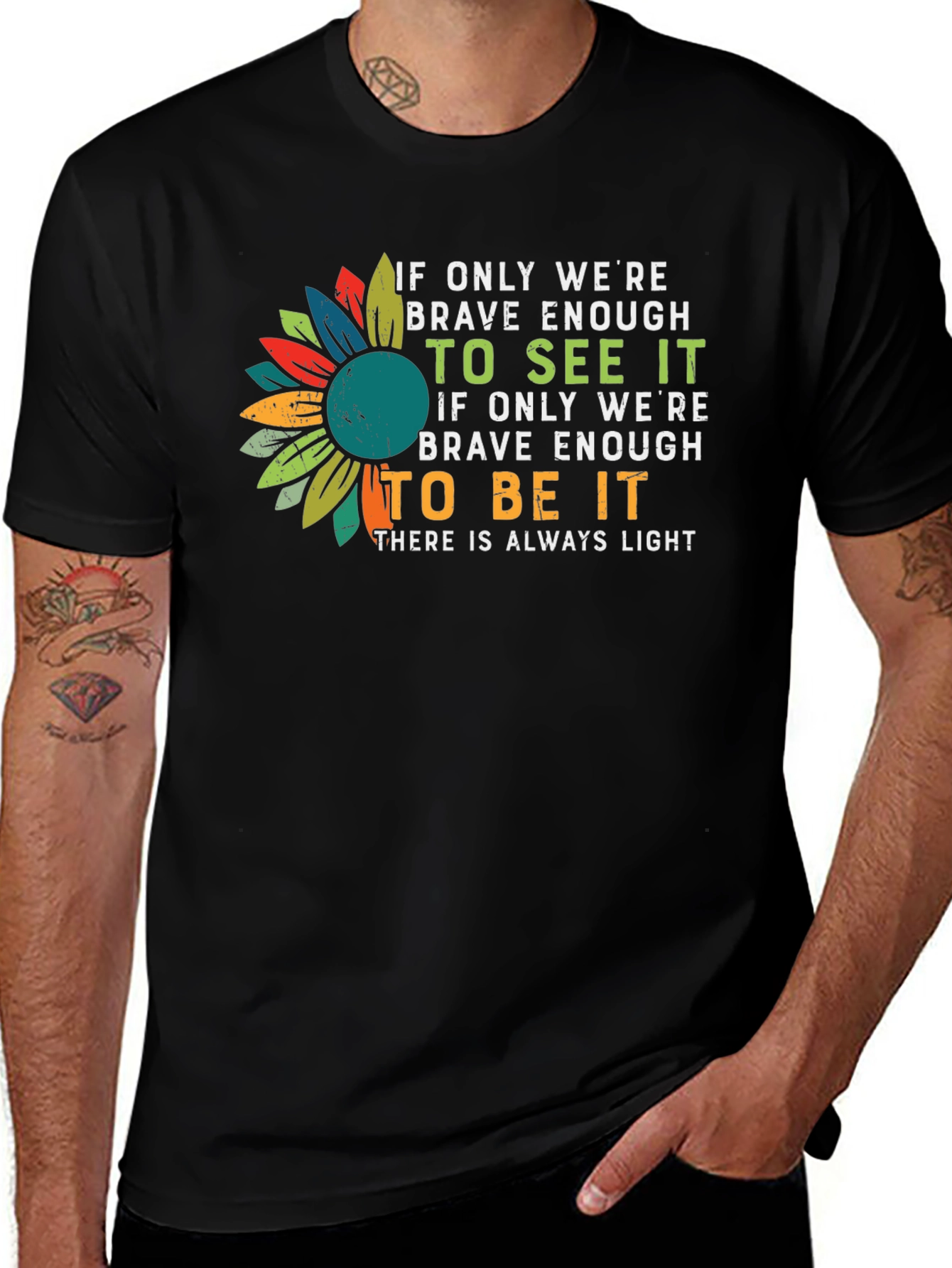 Inspirational Sunflower Graphic Tee - Be Brave Enough