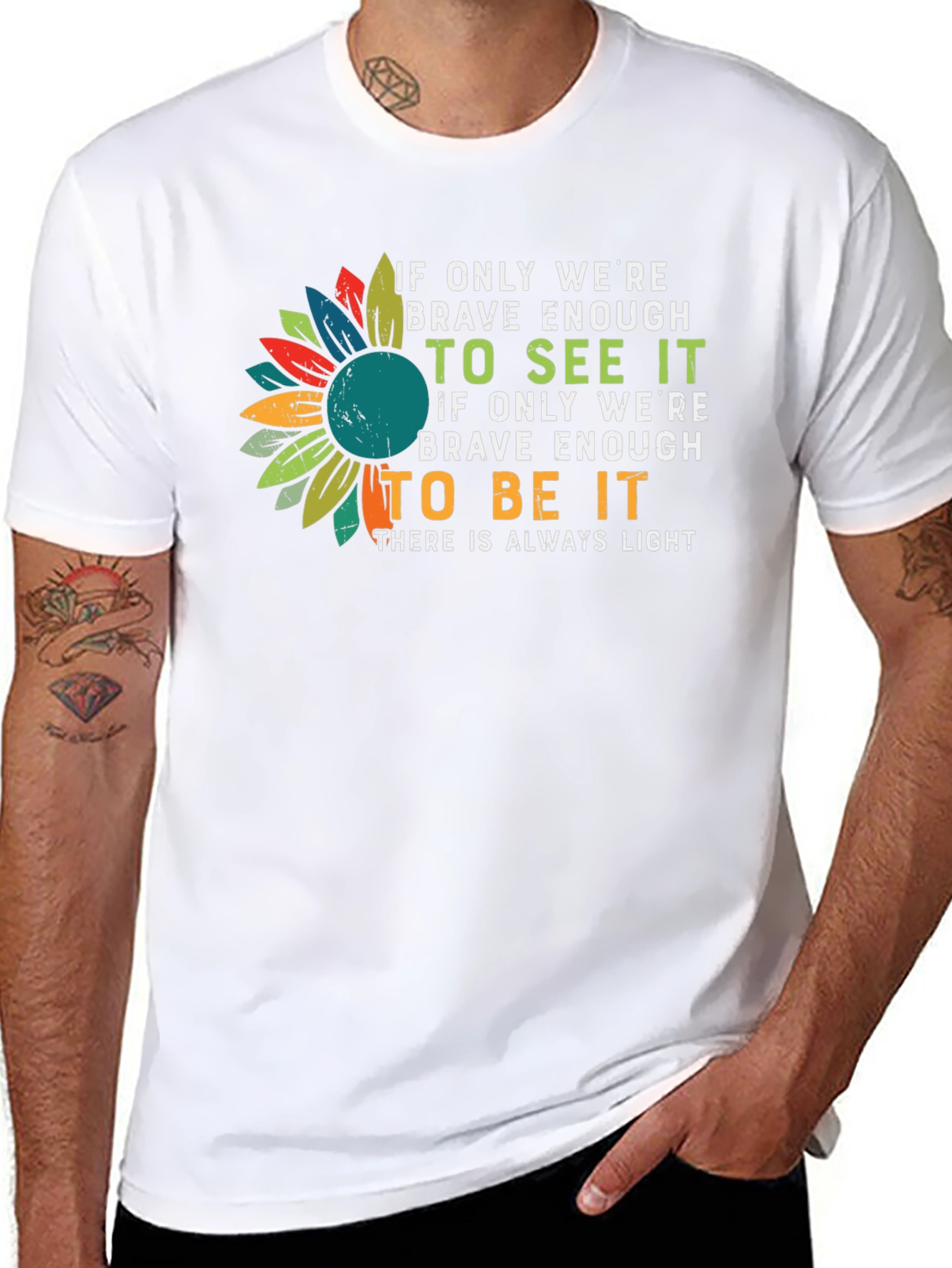 Inspirational Sunflower Graphic Tee - Be Brave Enough