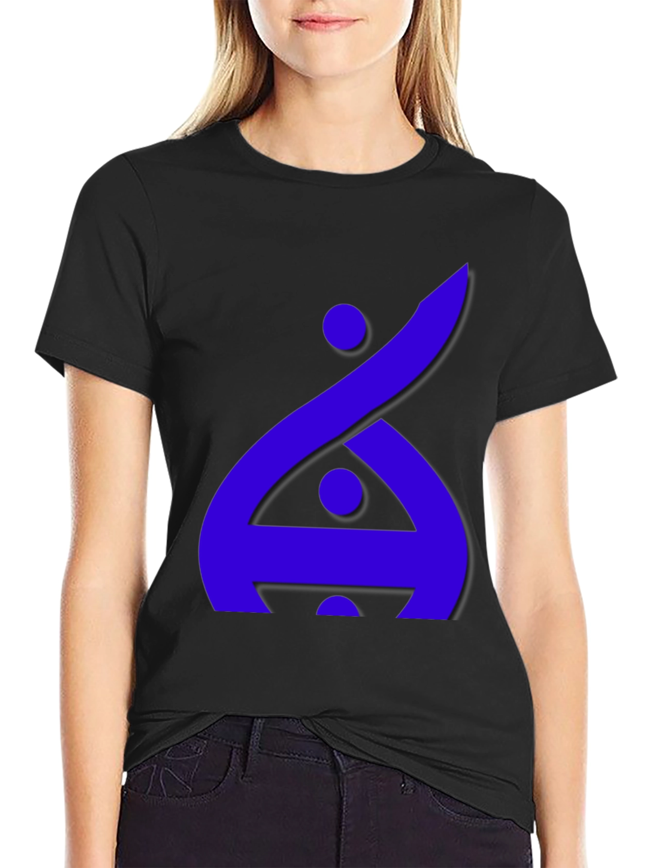 Modern Graphic Tee - Blue Abstract Design on Black