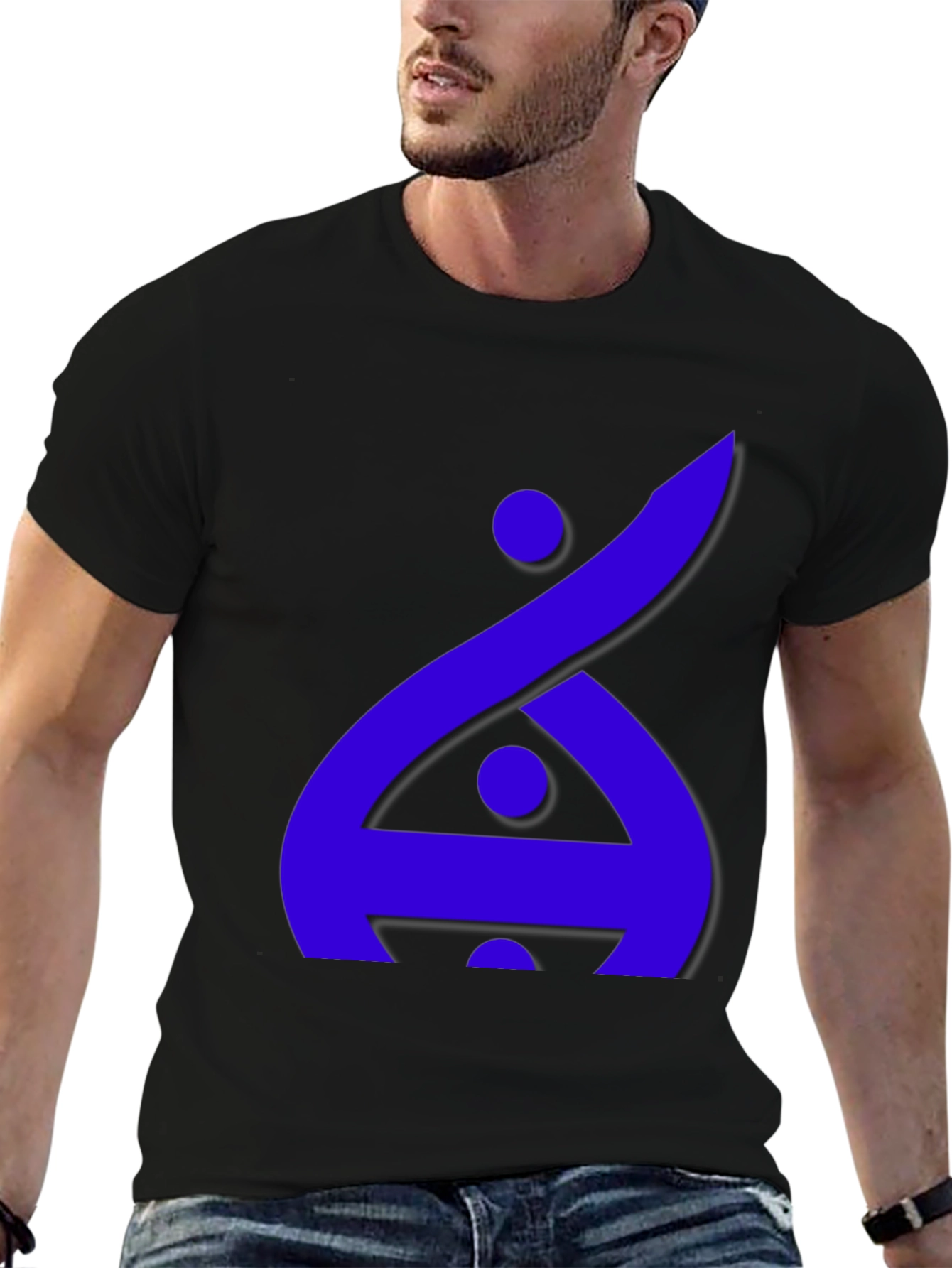 Modern Graphic Tee - Blue Abstract Design on Black