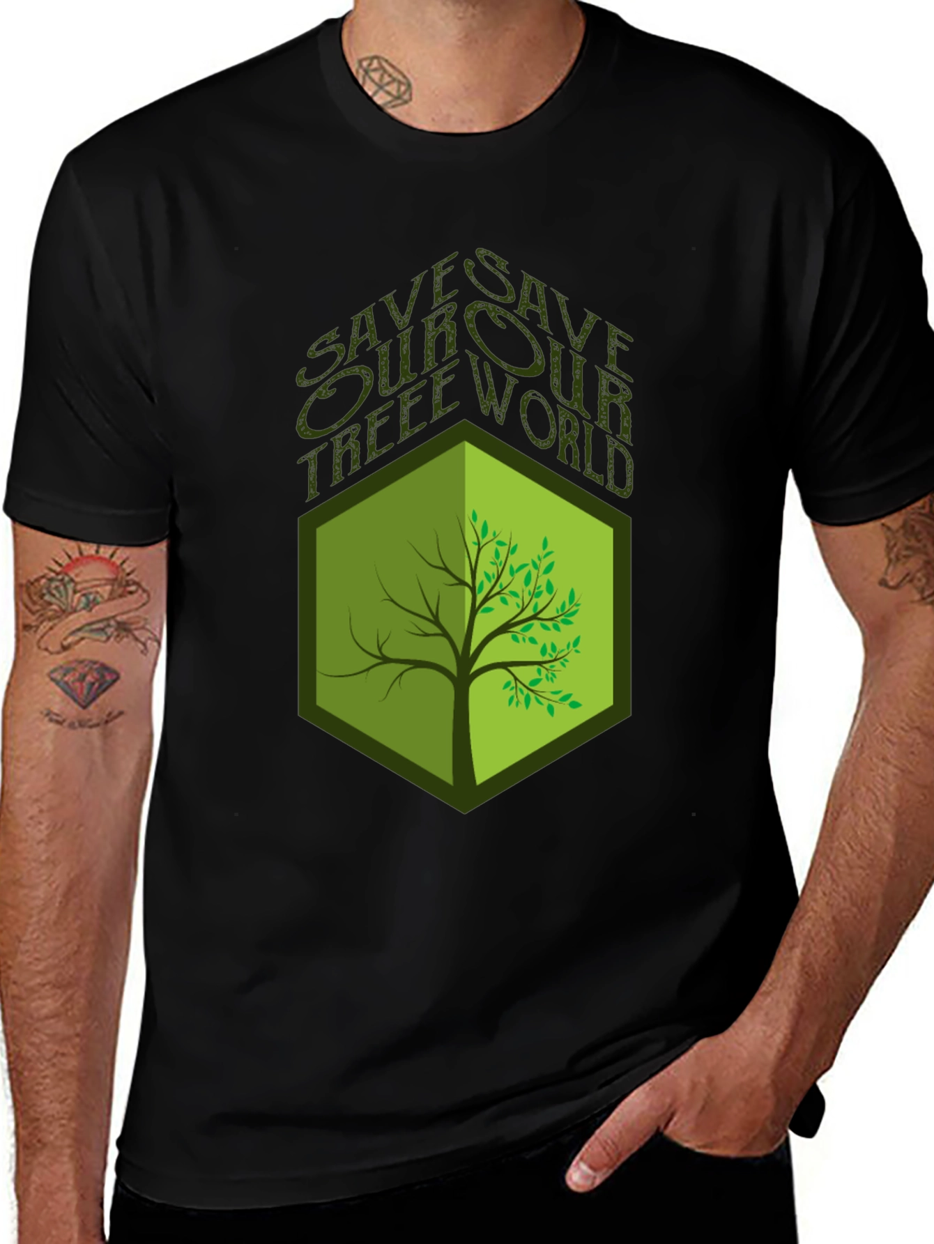 Eco-Friendly Save Our Tree World Black T-Shirt