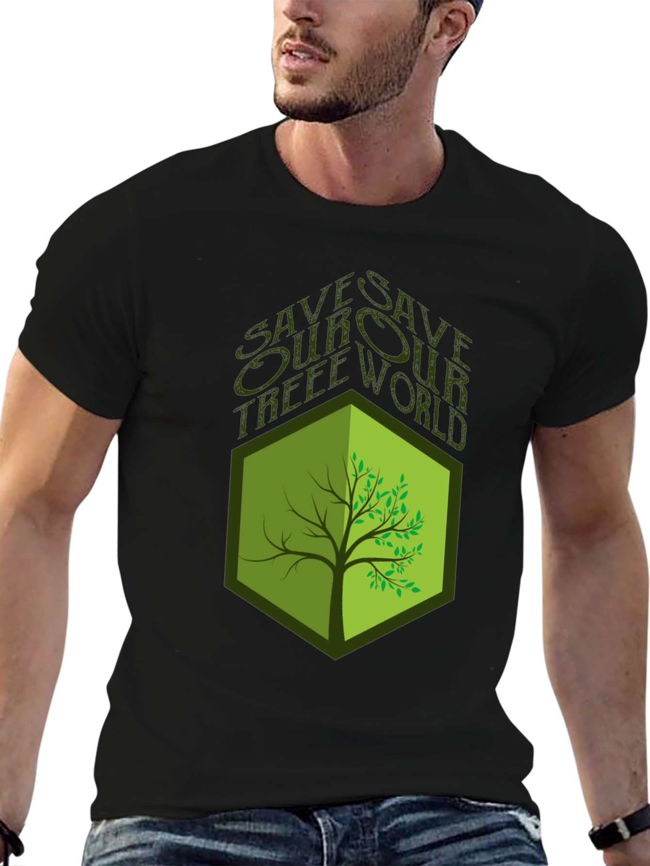 Eco-Friendly Save Our Tree World Black T-Shirt