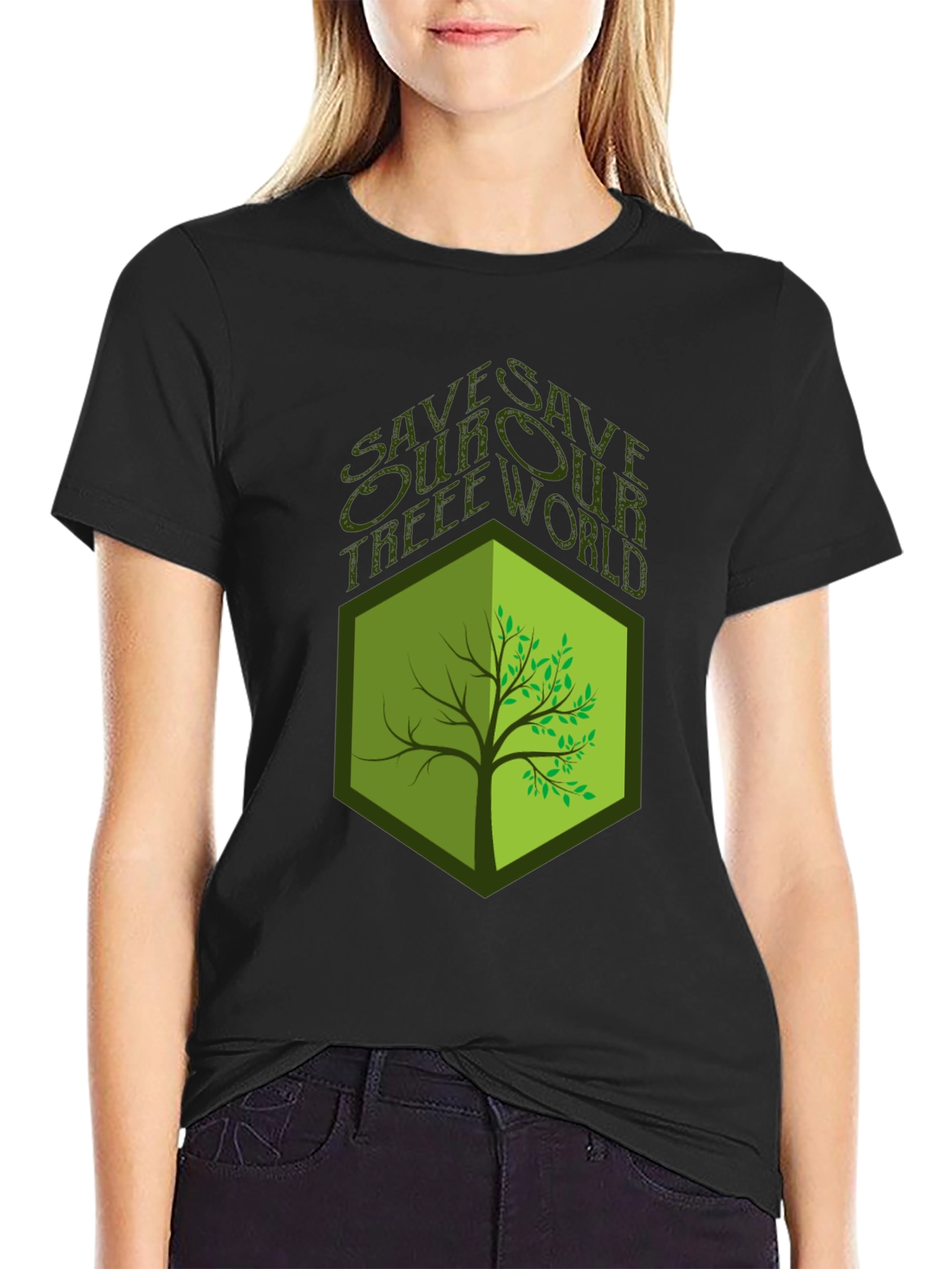 Eco-Friendly Save Our Tree World Black T-Shirt