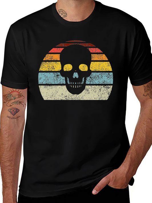 Retro Skull Graphic Tee - Vintage Sunset Design