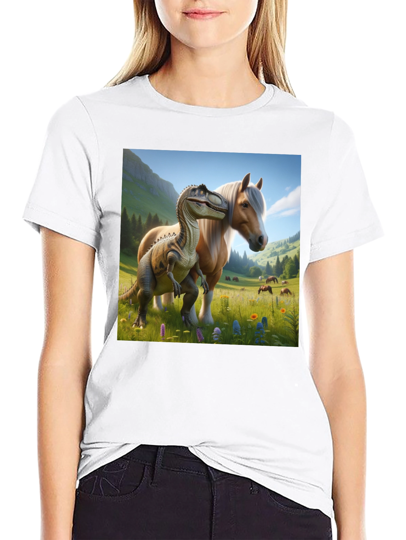 Dino & Horse T-Shirt - Fun Graphic Tee