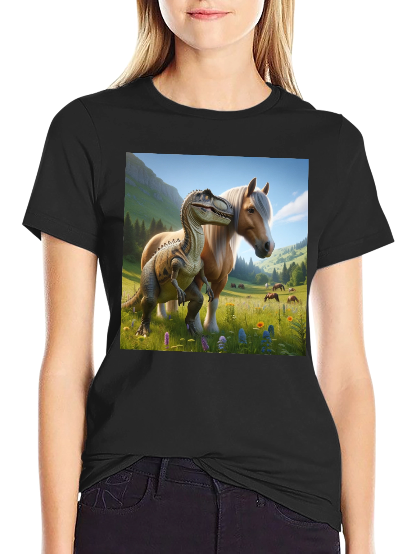 Dino & Horse T-Shirt - Fun Graphic Tee