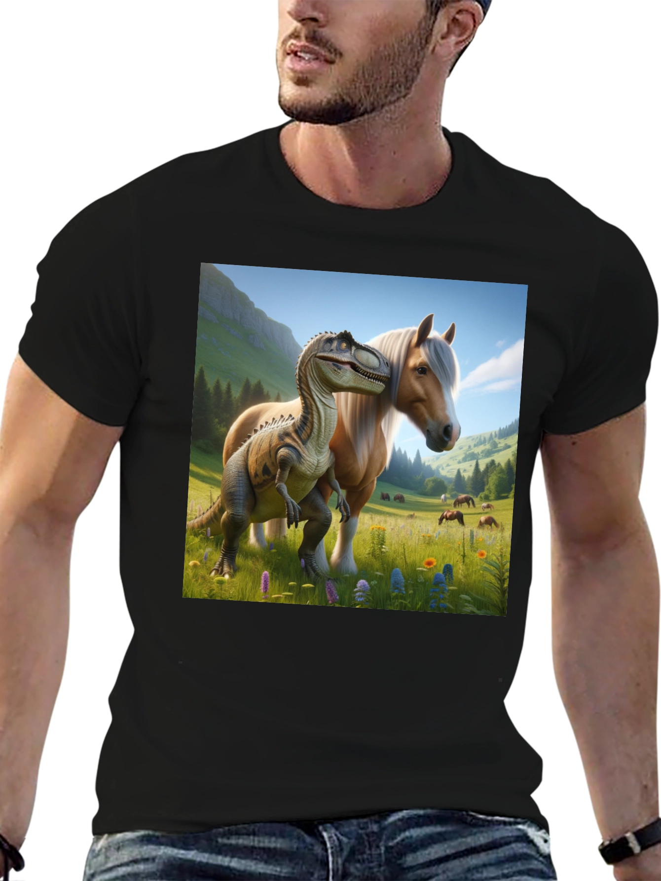 Dino & Horse T-Shirt - Fun Graphic Tee