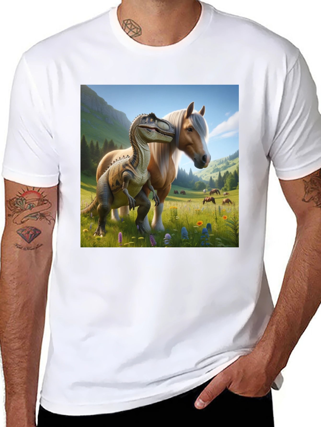 Dino & Horse T-Shirt - Fun Graphic Tee
