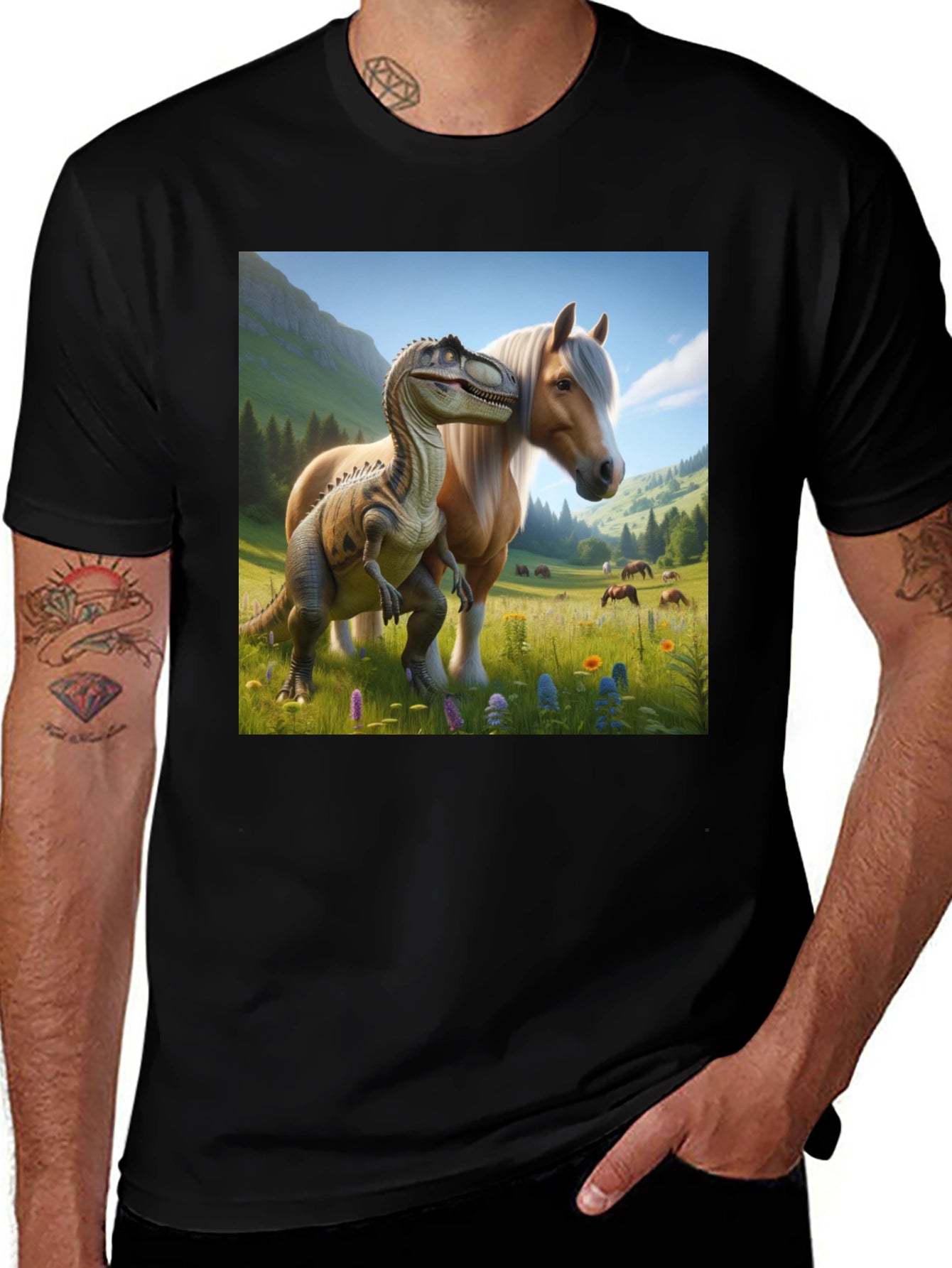 Dino & Horse T-Shirt - Fun Graphic Tee