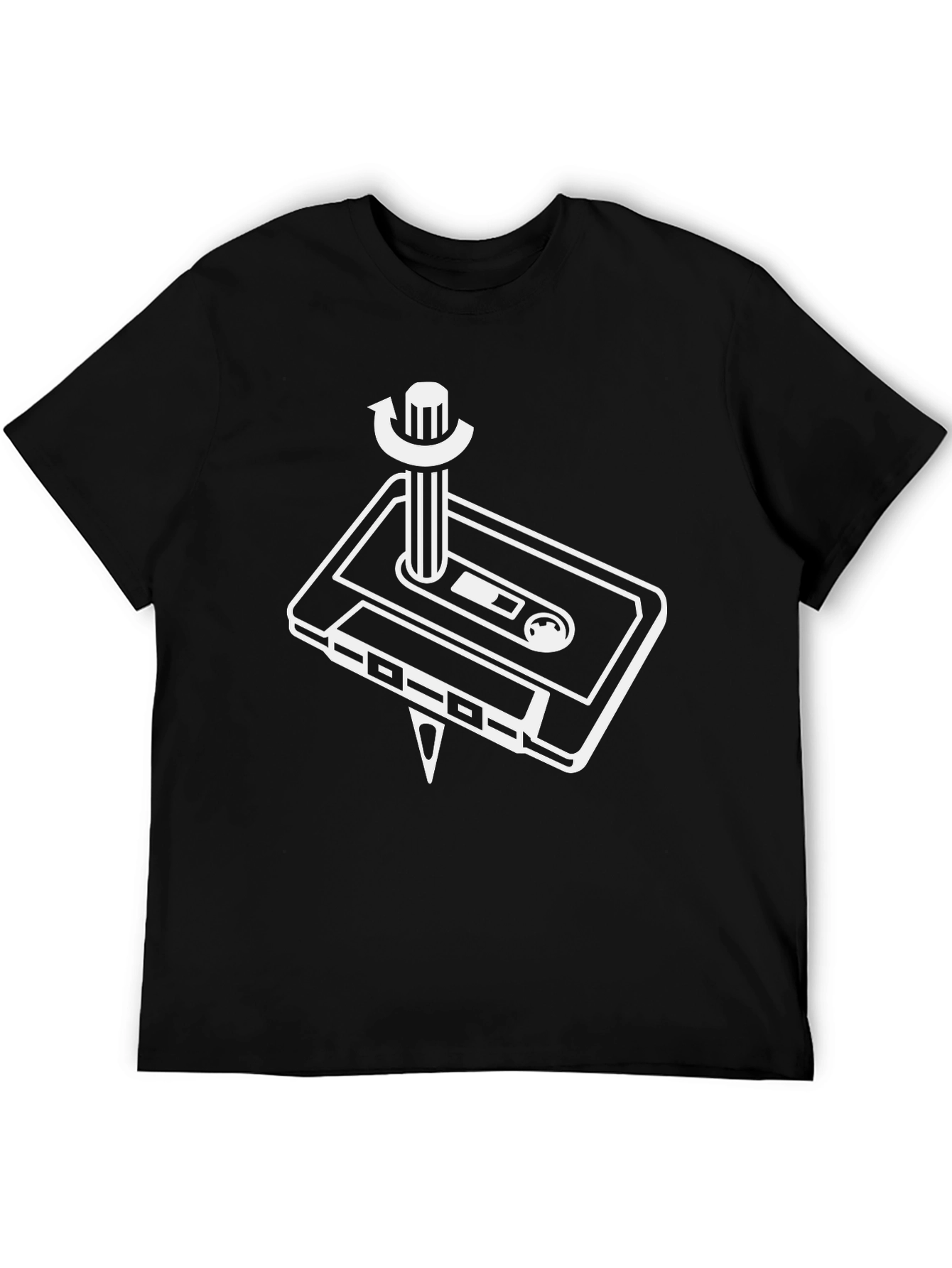 Retro Cassette Rewind T-Shirt - Black