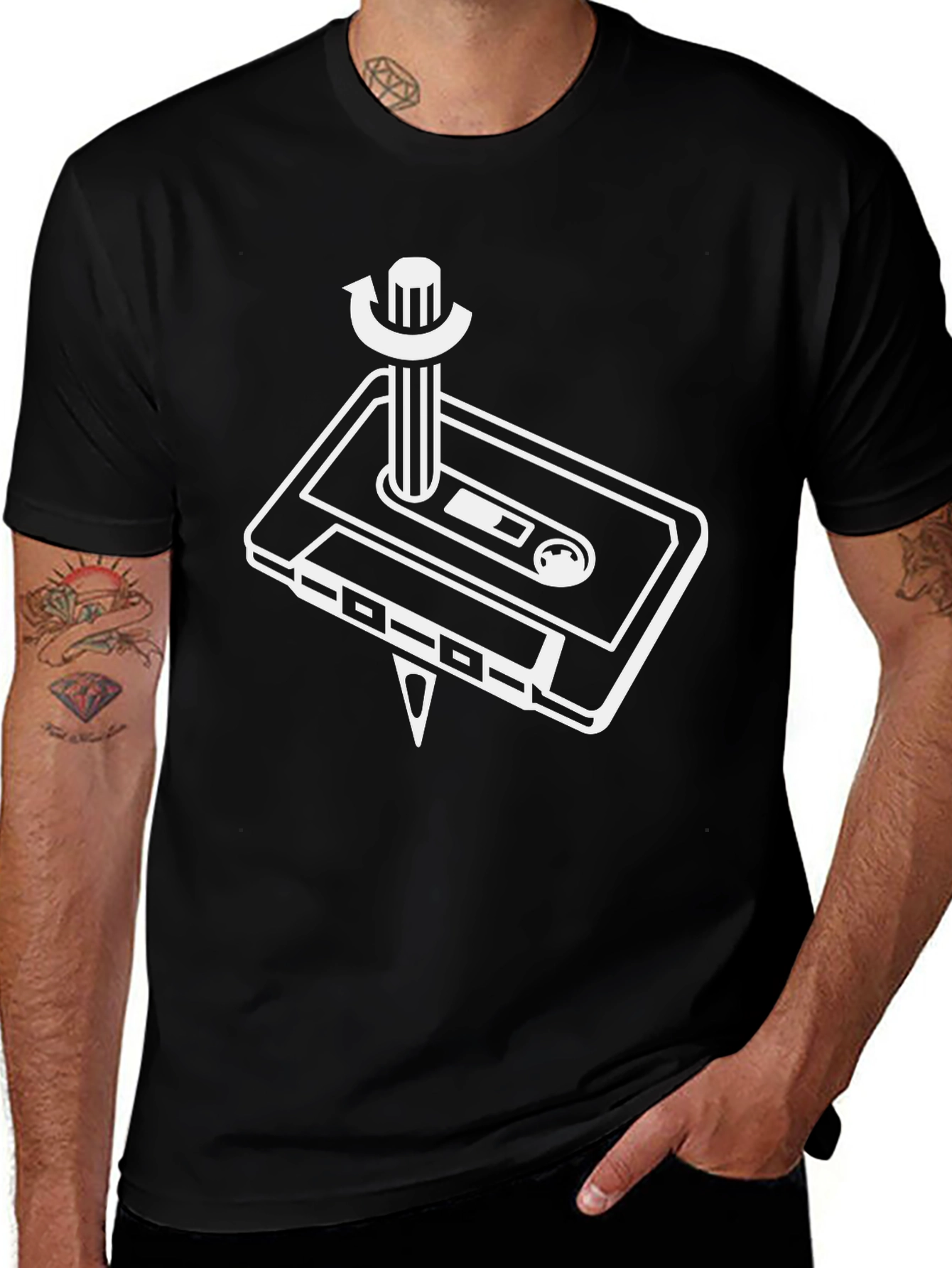 Retro Cassette Rewind T-Shirt - Black