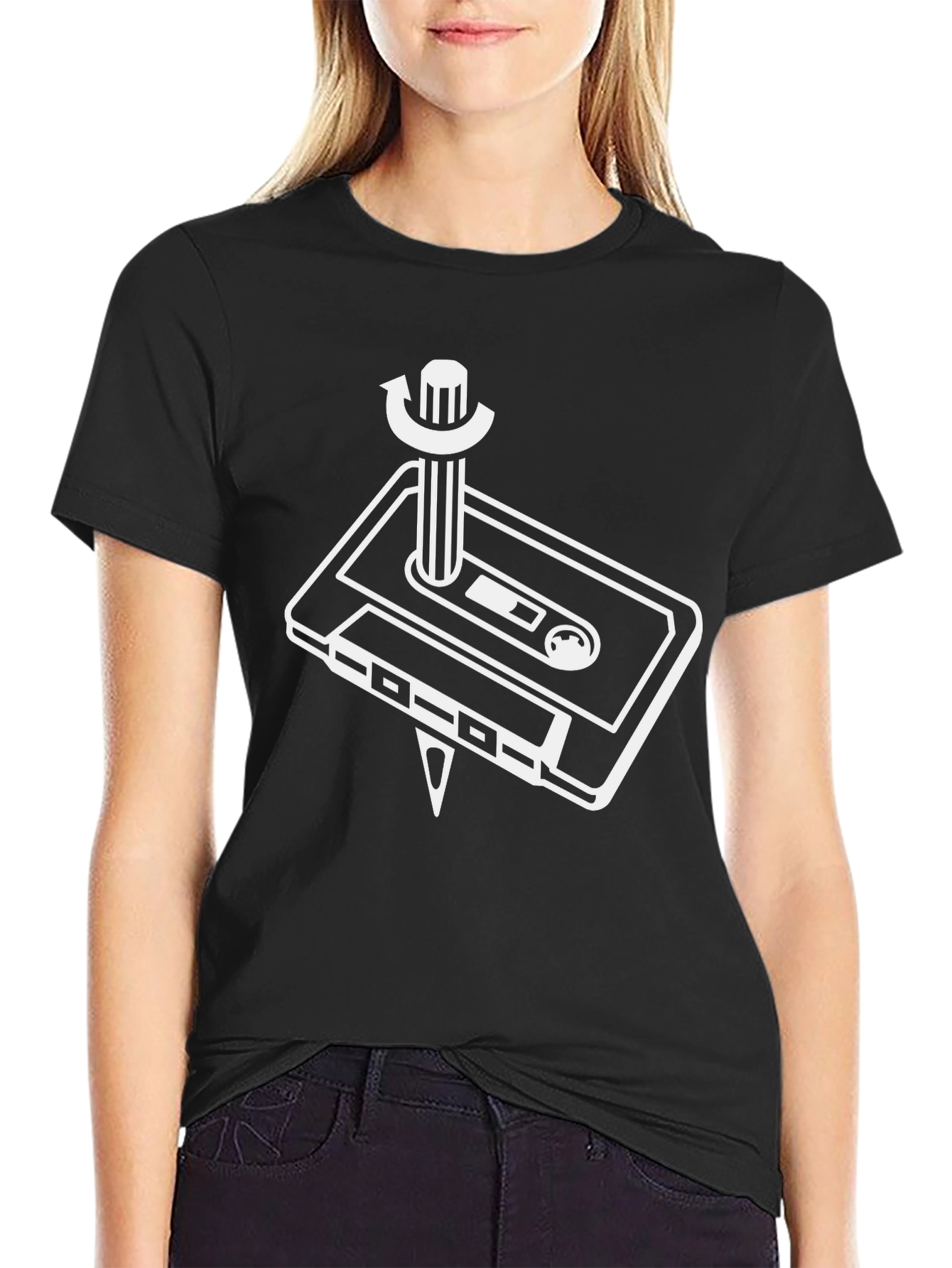 Retro Cassette Rewind T-Shirt - Black
