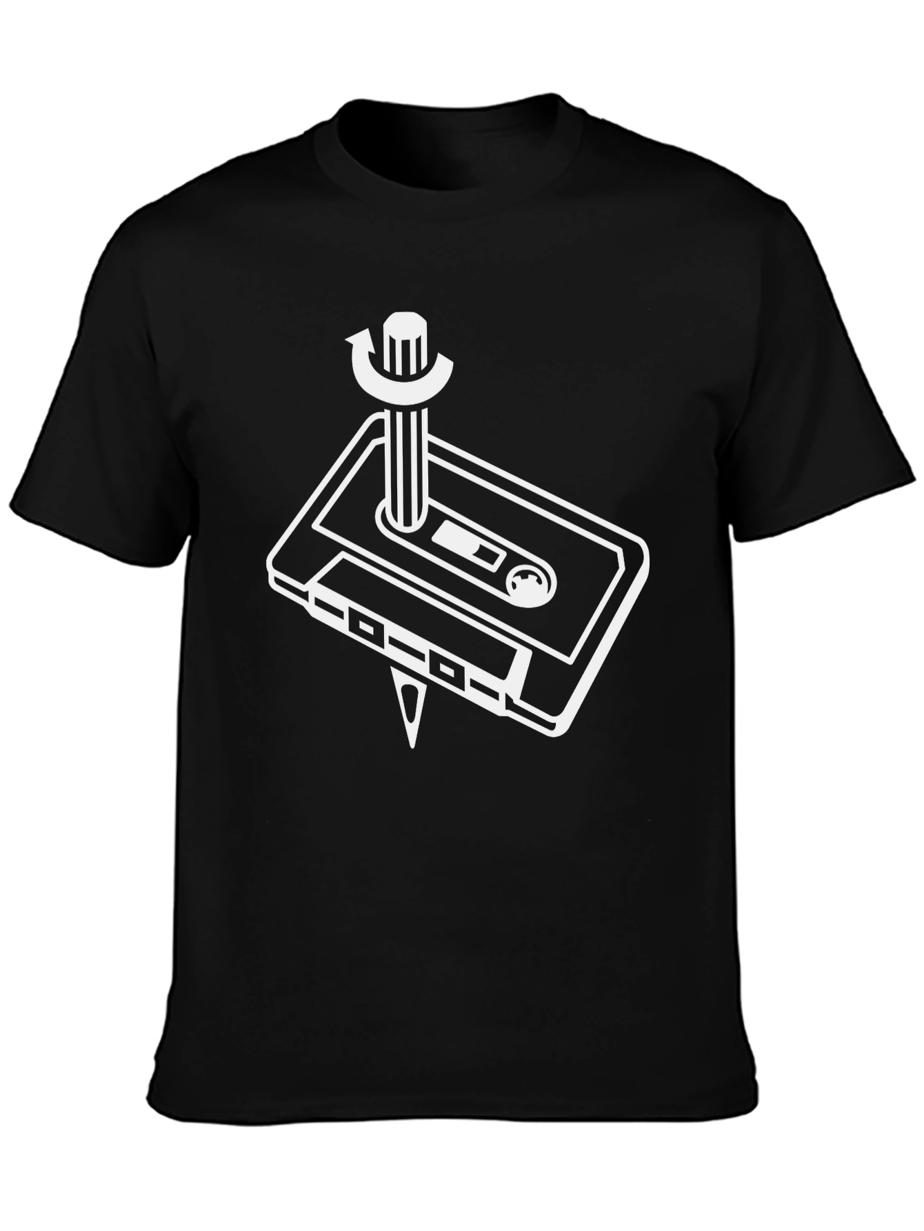 Retro Cassette Rewind T-Shirt - Black