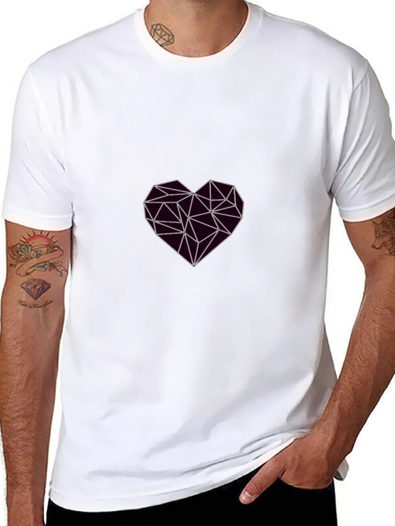 Geometric Heart Graphic Black T-Shirt