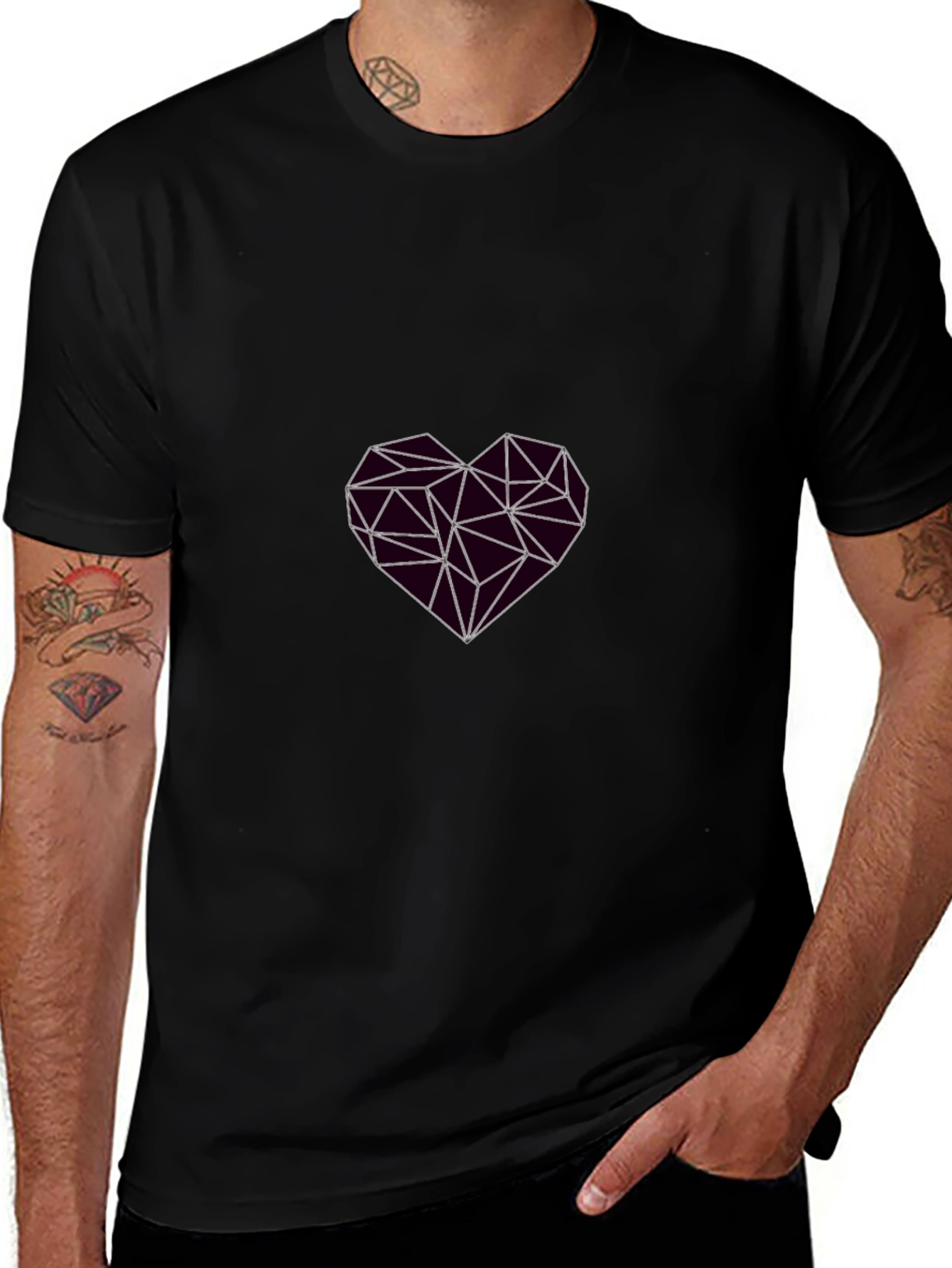 Geometric Heart Graphic Black T-Shirt