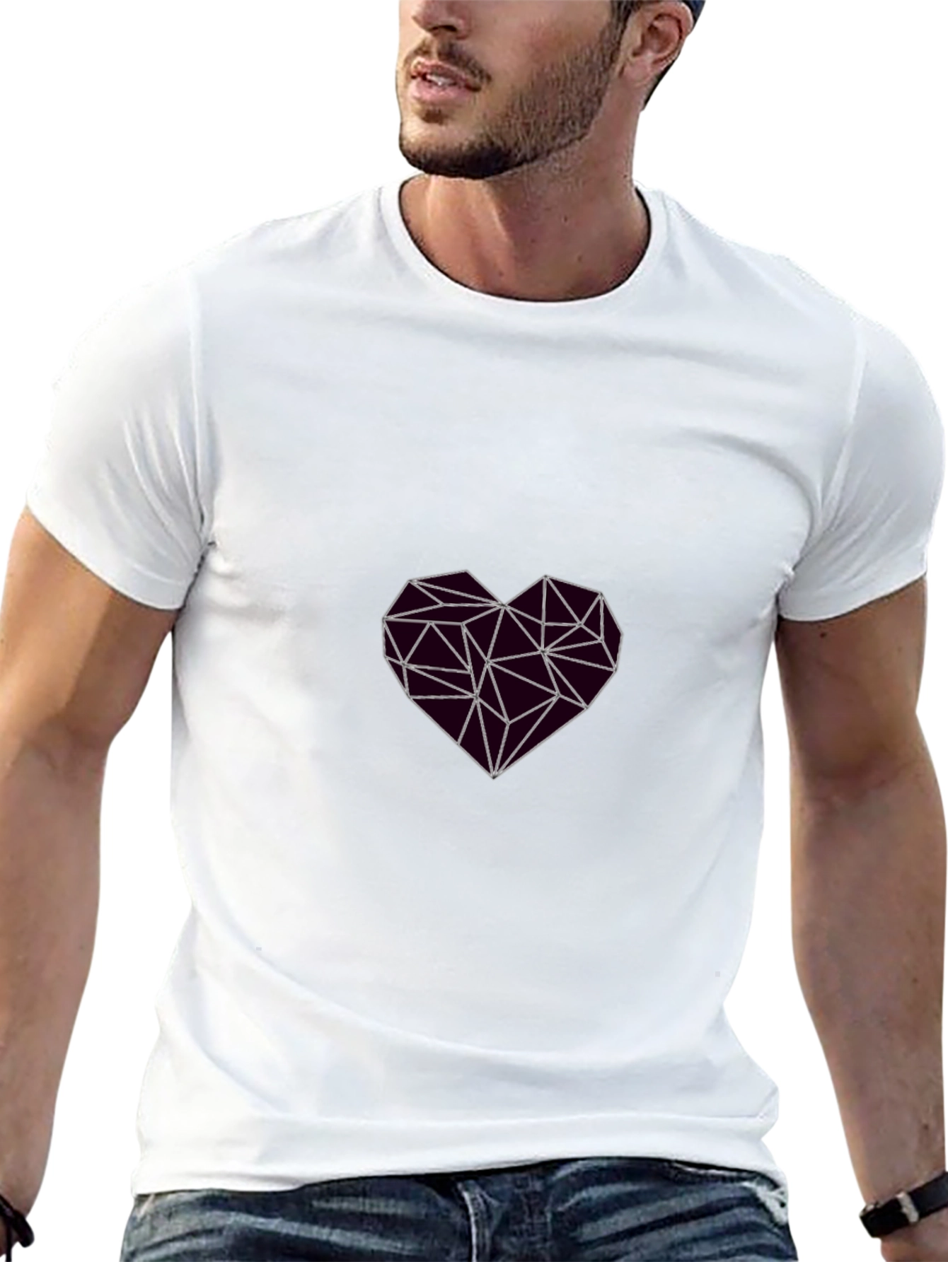Geometric Heart Graphic Black T-Shirt