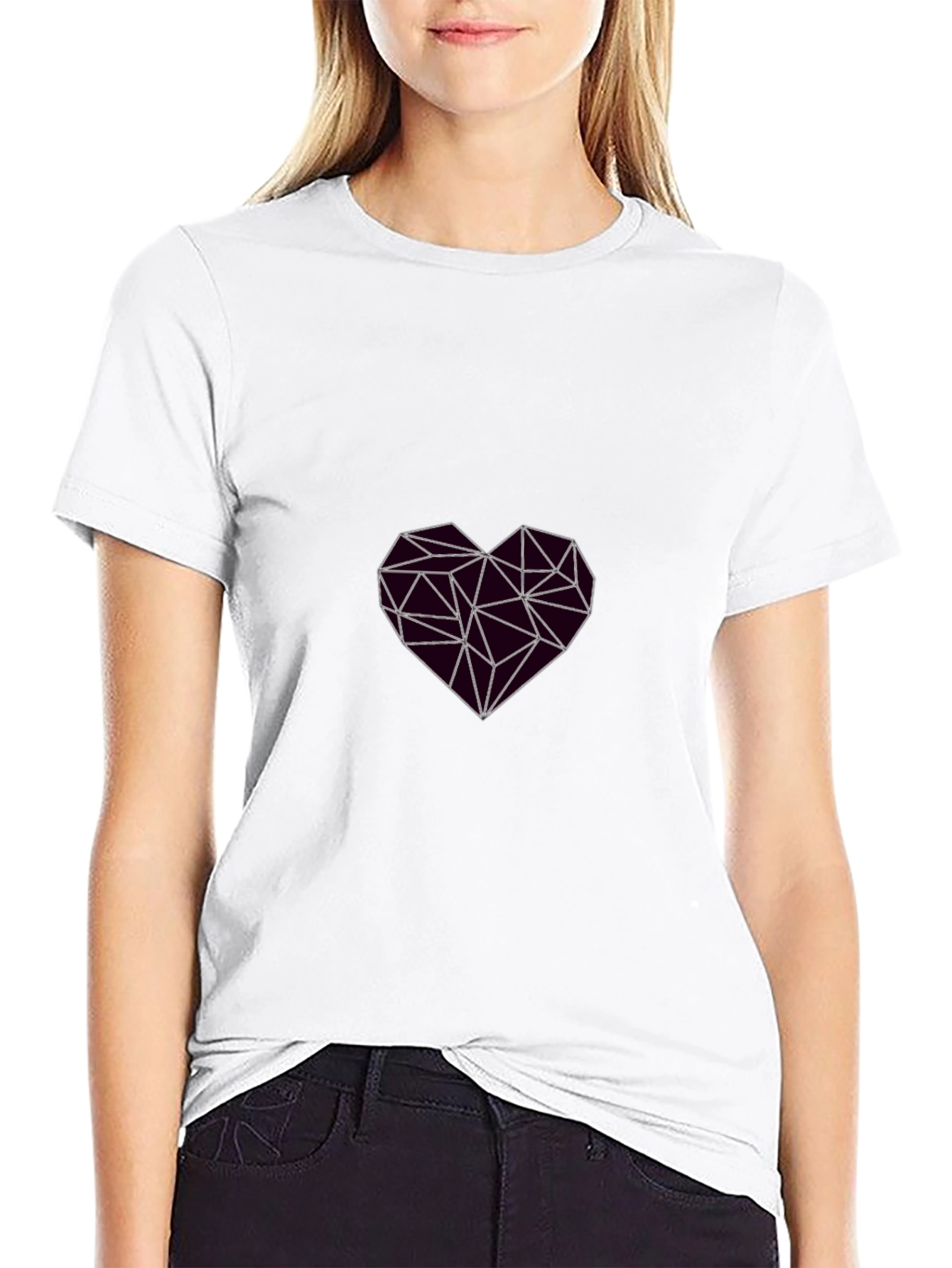 Geometric Heart Graphic Black T-Shirt