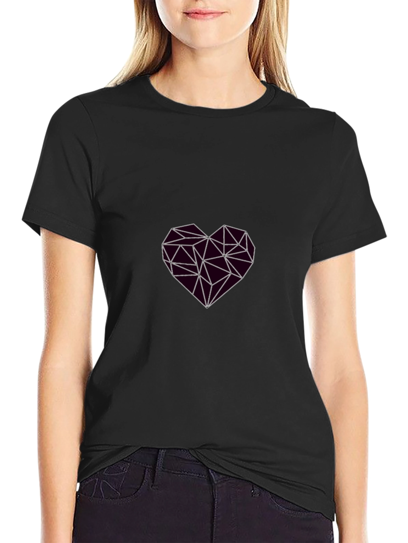 Geometric Heart Graphic Black T-Shirt