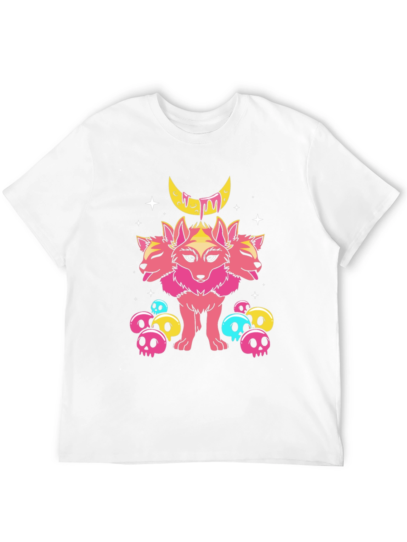 Three-Headed Wolf Graphic Tee - Gothic Moon Design