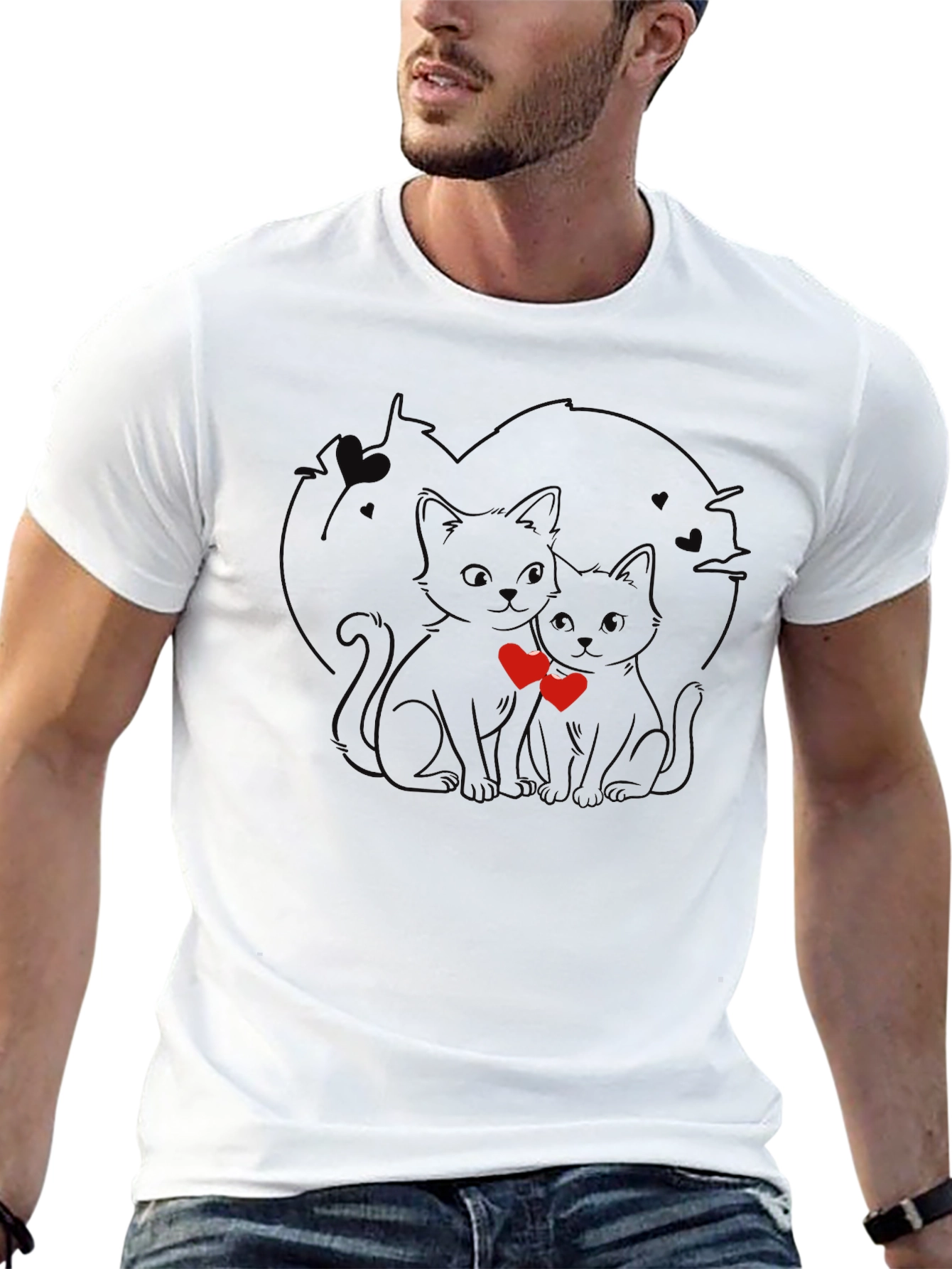 Cute Cats in Love Black T-Shirt
