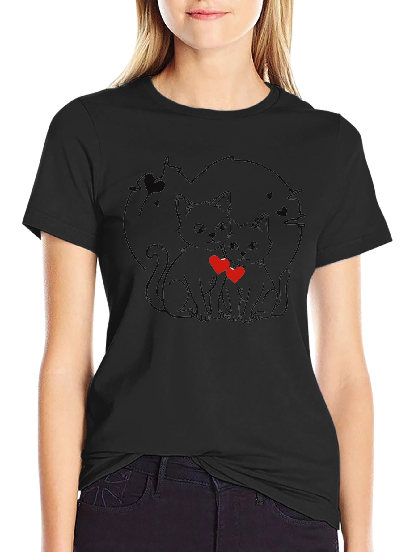 Cute Cats in Love Black T-Shirt