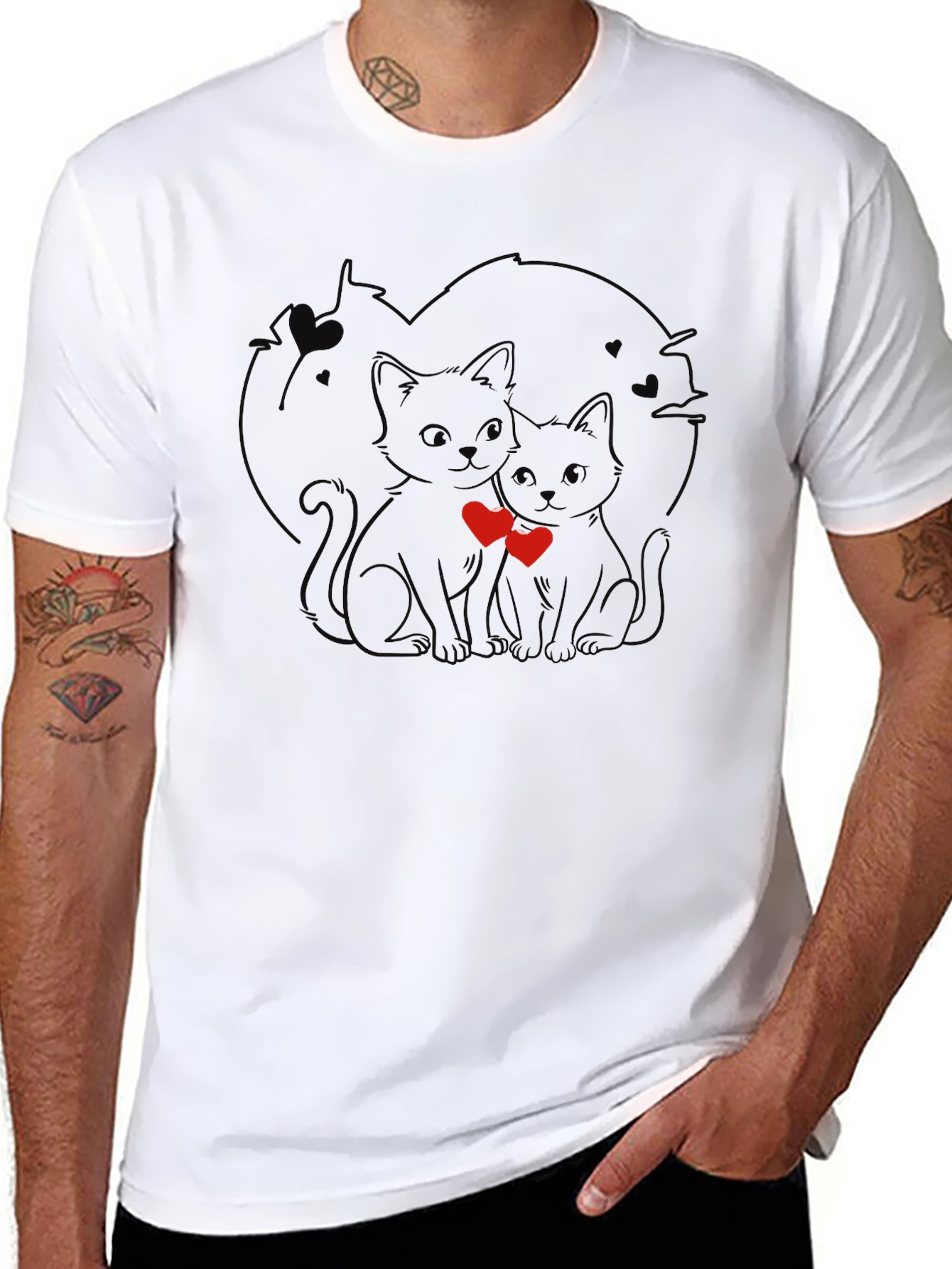 Cute Cats in Love Black T-Shirt