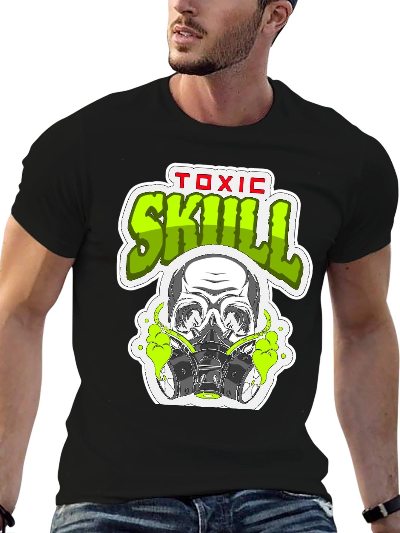 Toxic Skull Graphic Print Black T-Shirt