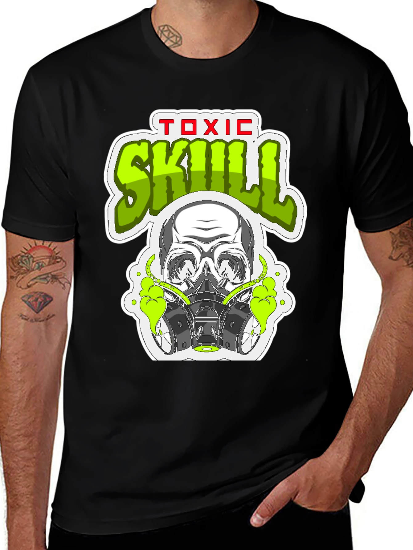 Toxic Skull Graphic Print Black T-Shirt