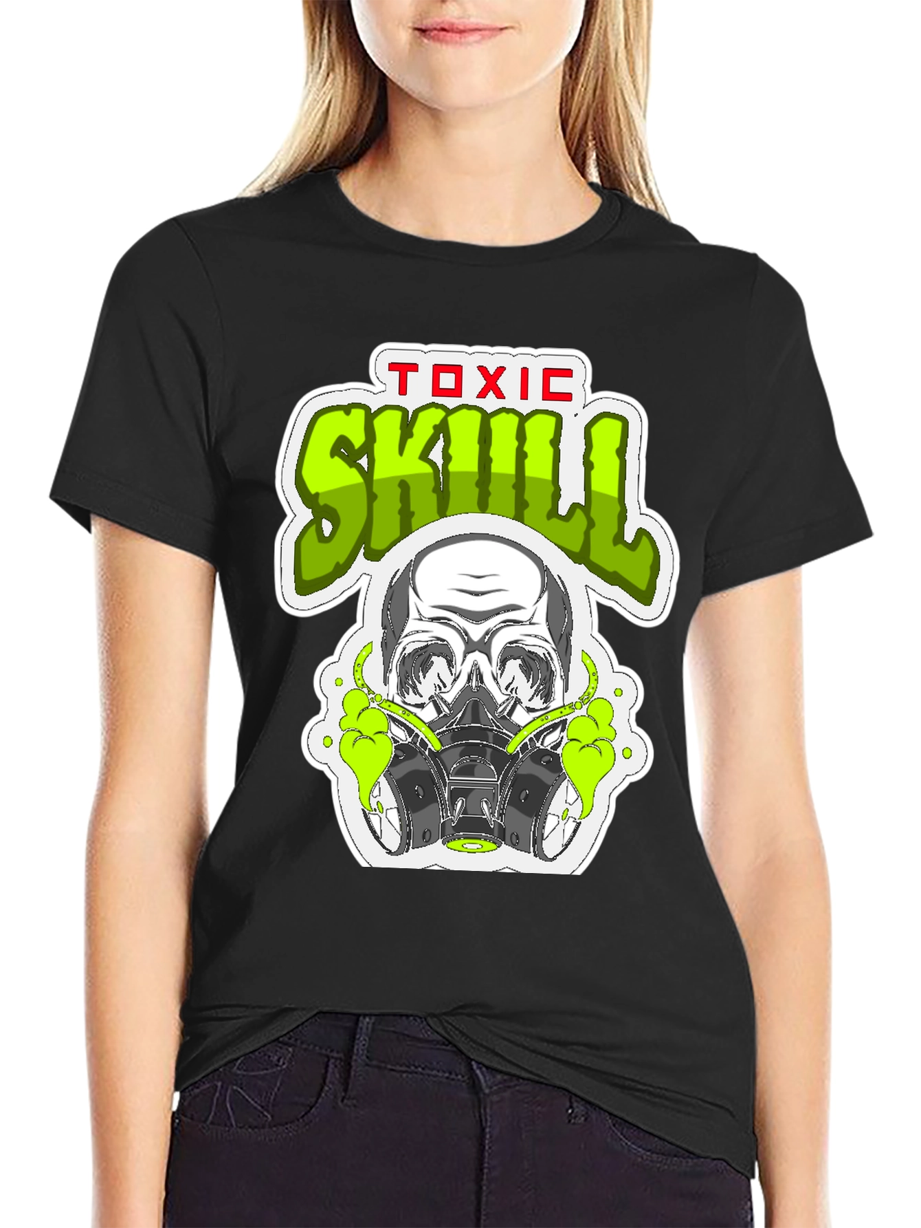 Toxic Skull Graphic Print Black T-Shirt
