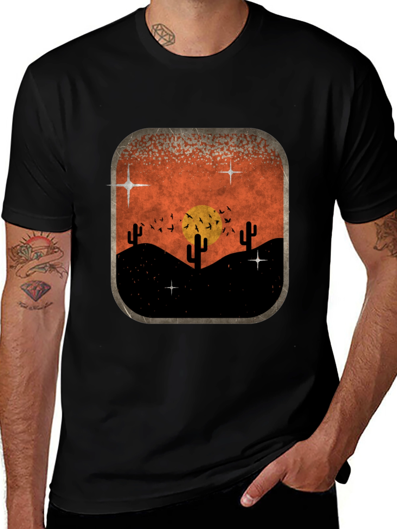 Retro Desert Sunset Graphic Tee - Classic Black