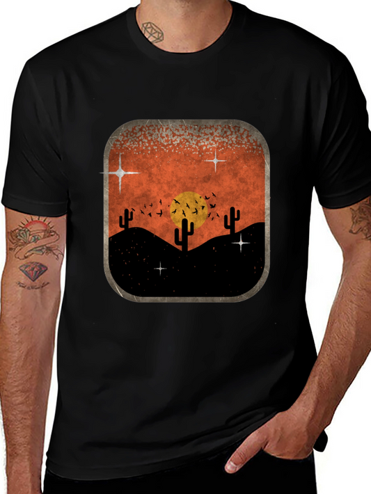 Retro Desert Sunset Graphic Tee - Classic Black
