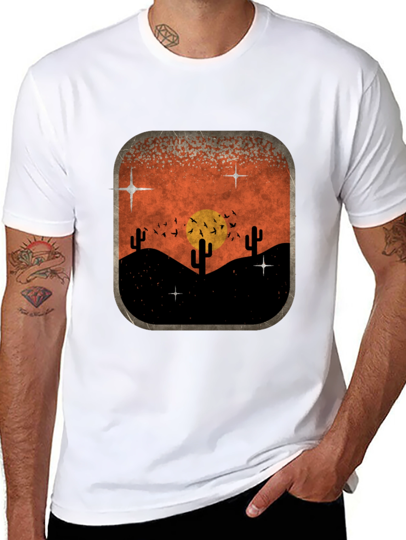 Retro Desert Sunset Graphic Tee - Classic Black
