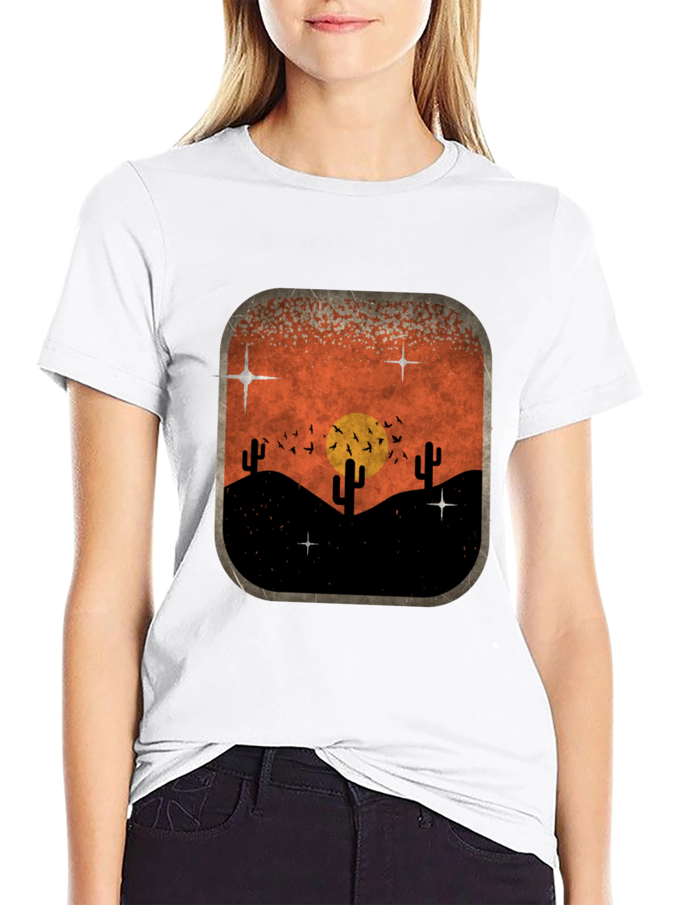 Retro Desert Sunset Graphic Tee - Classic Black