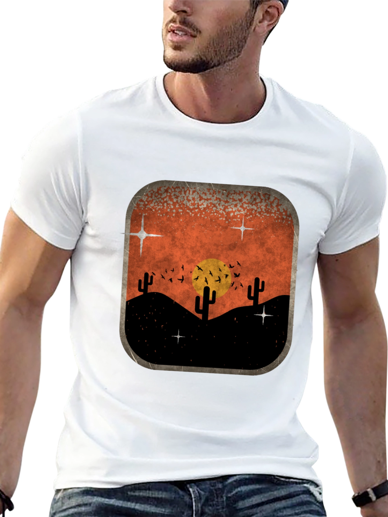 Retro Desert Sunset Graphic Tee - Classic Black