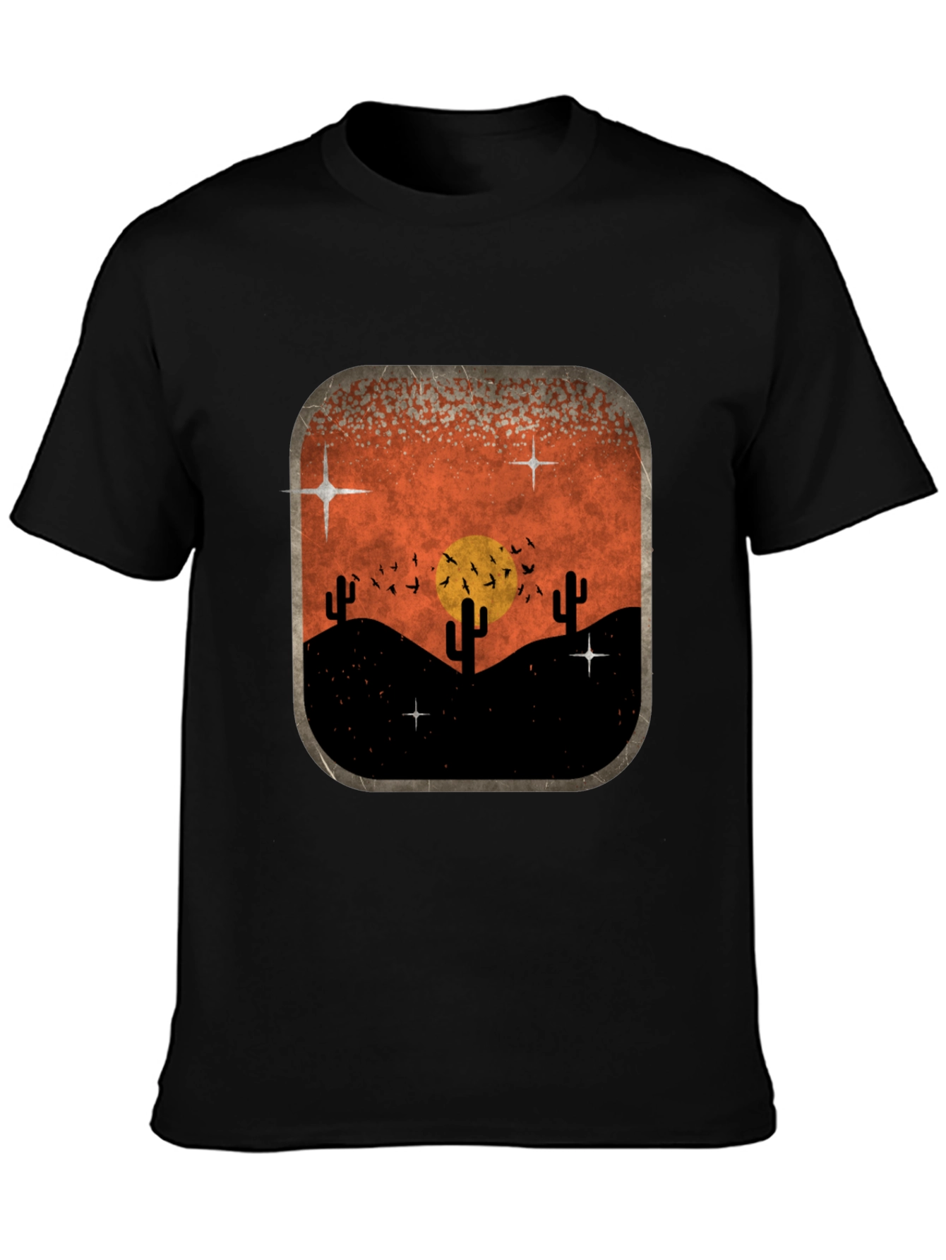 Retro Desert Sunset Graphic Tee - Classic Black
