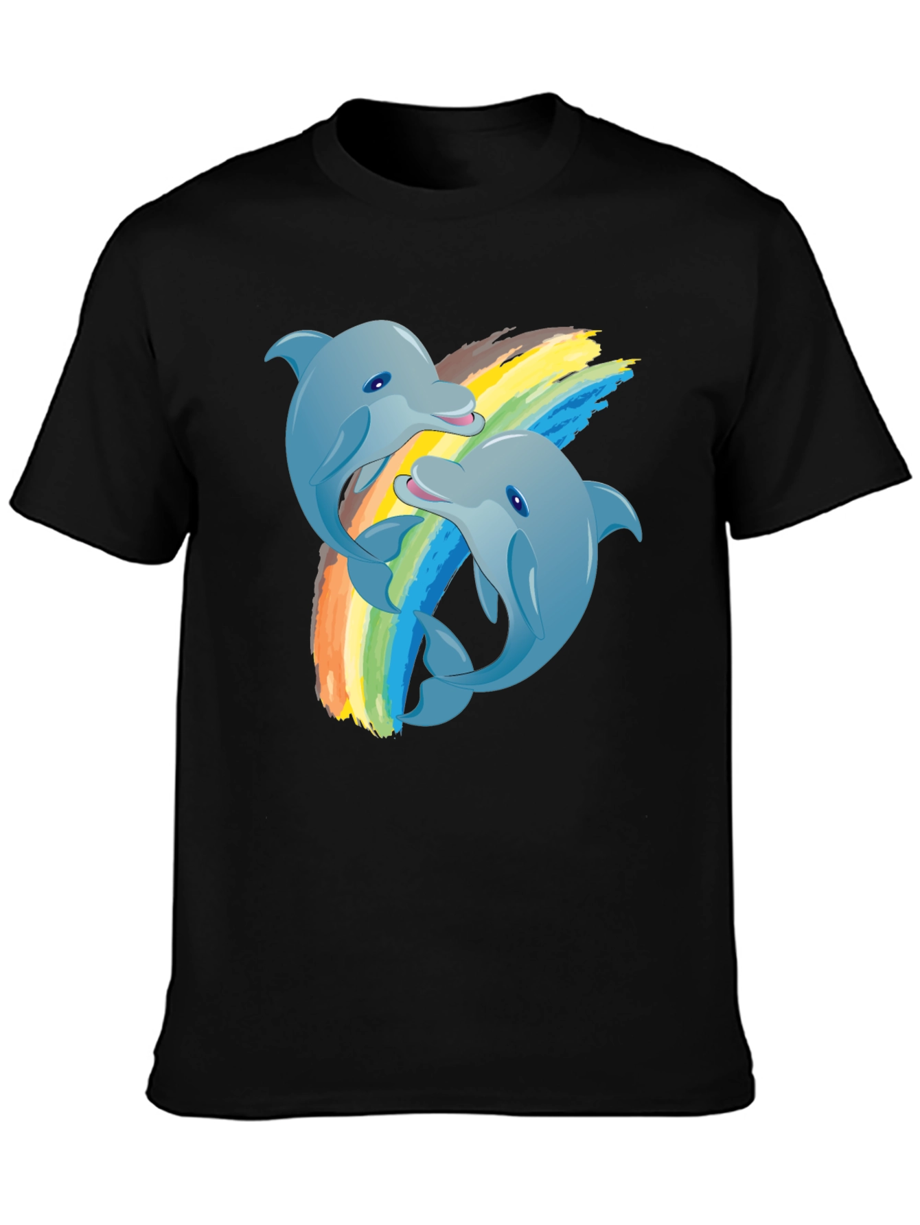 Dolphin Rainbow T-Shirt: Black Cotton Tee