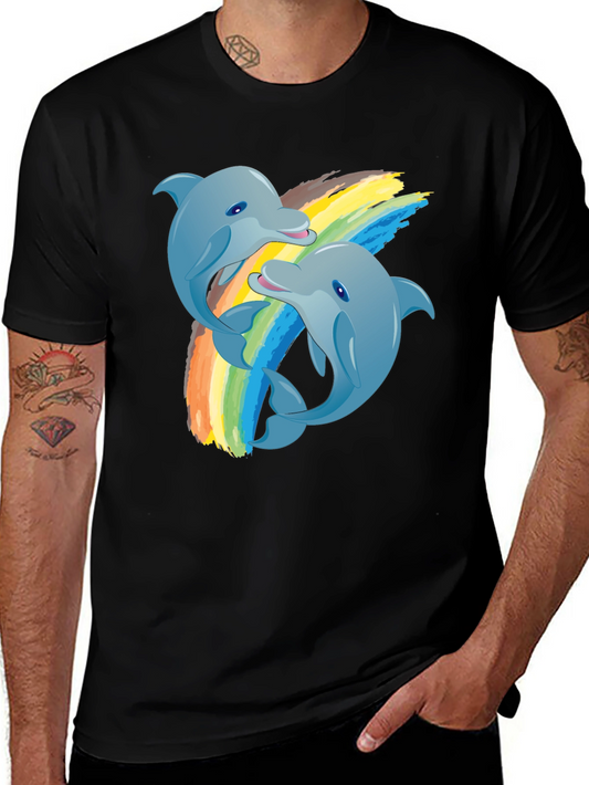 Dolphin Rainbow T-Shirt: Black Cotton Tee