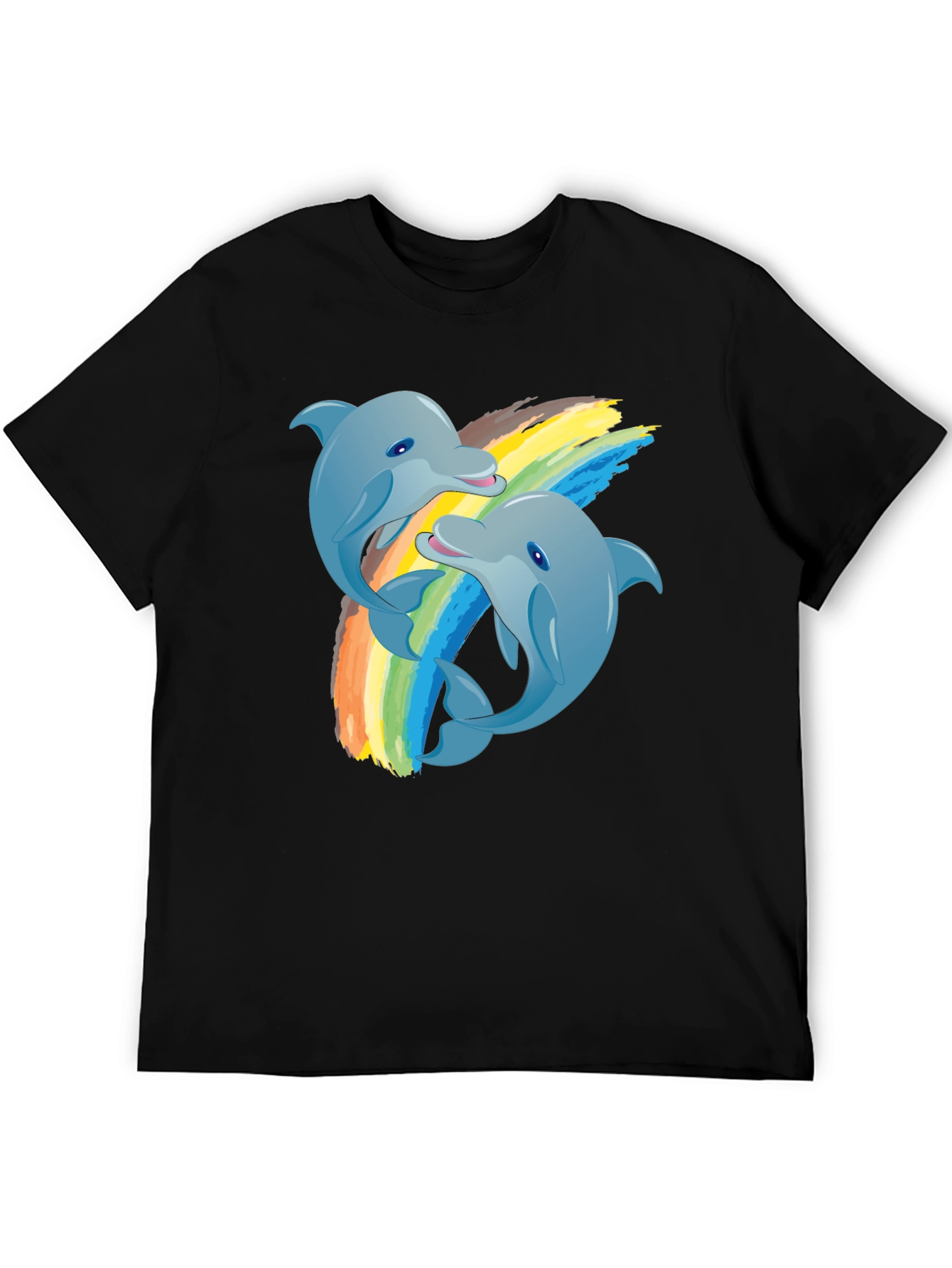 Dolphin Rainbow T-Shirt: Black Cotton Tee
