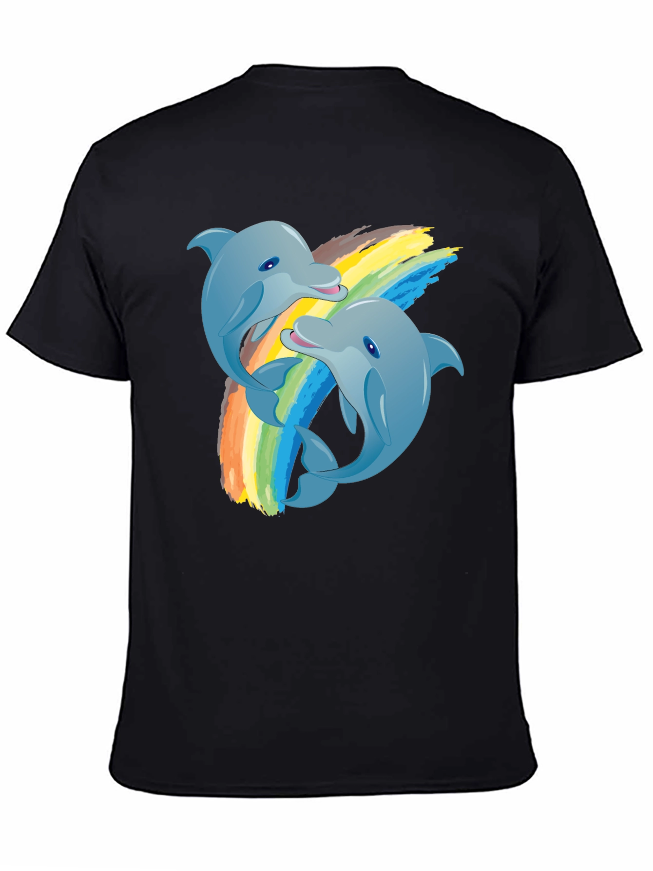 Dolphin Rainbow T-Shirt: Black Cotton Tee