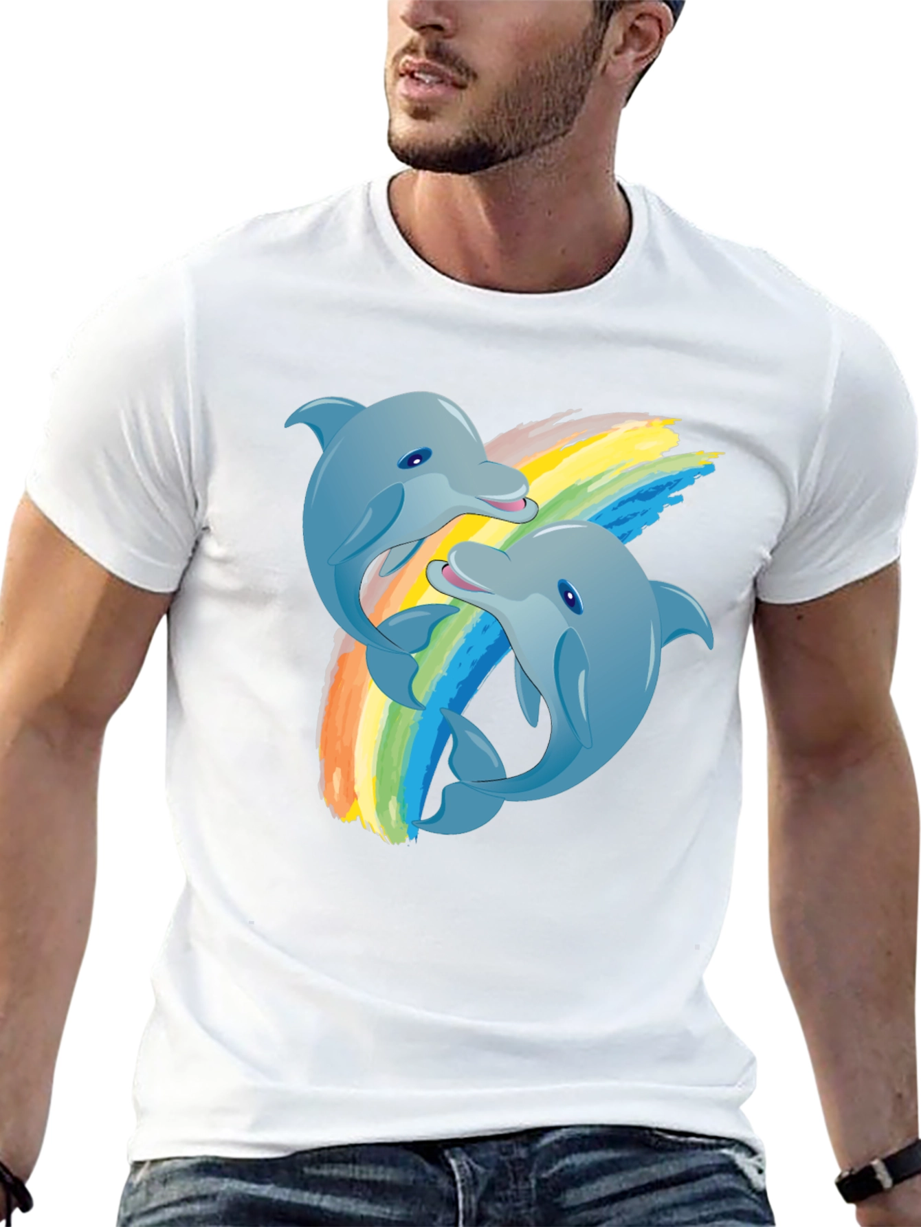 Dolphin Rainbow T-Shirt: Black Cotton Tee