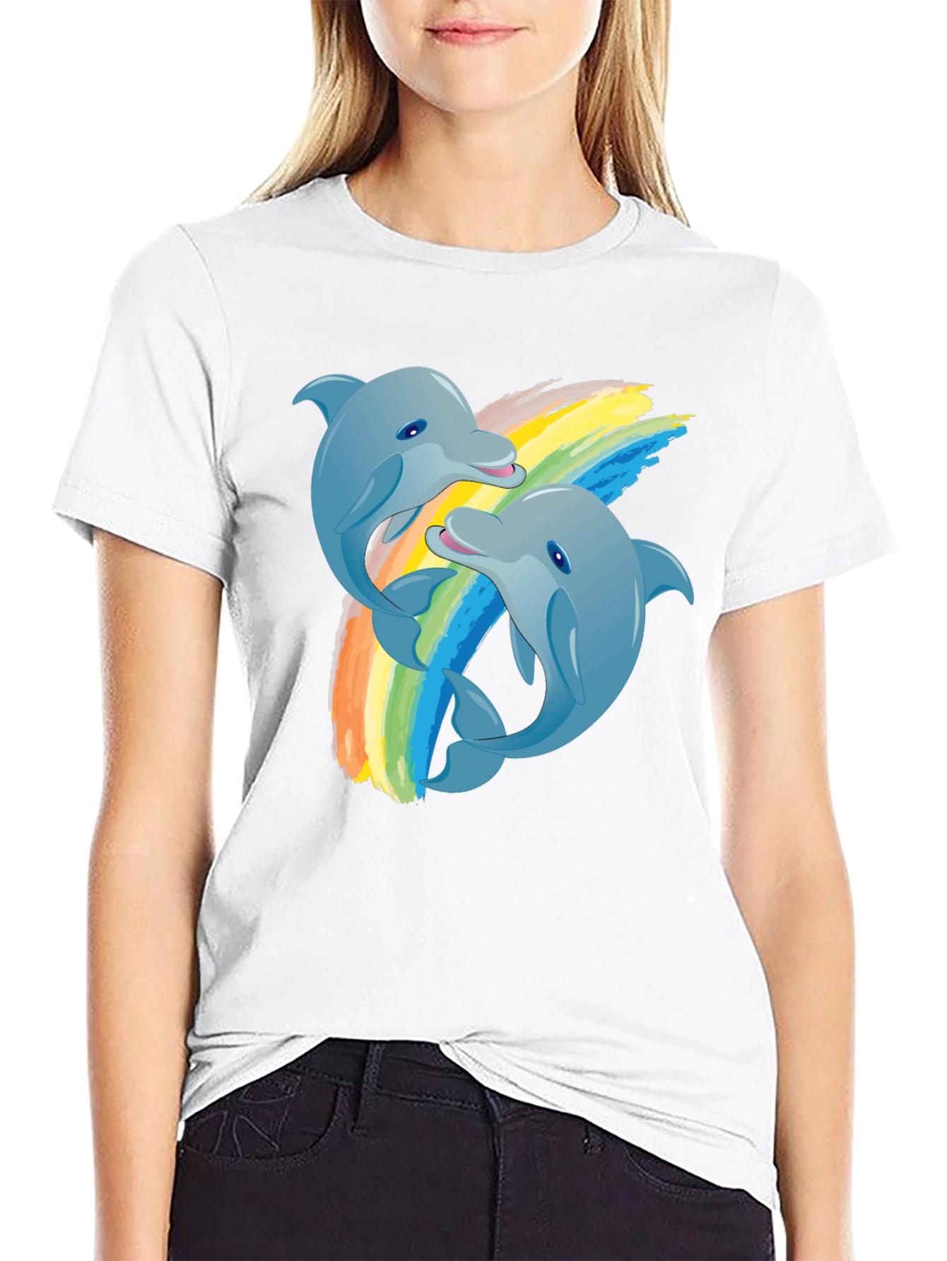 Dolphin Rainbow T-Shirt: Black Cotton Tee