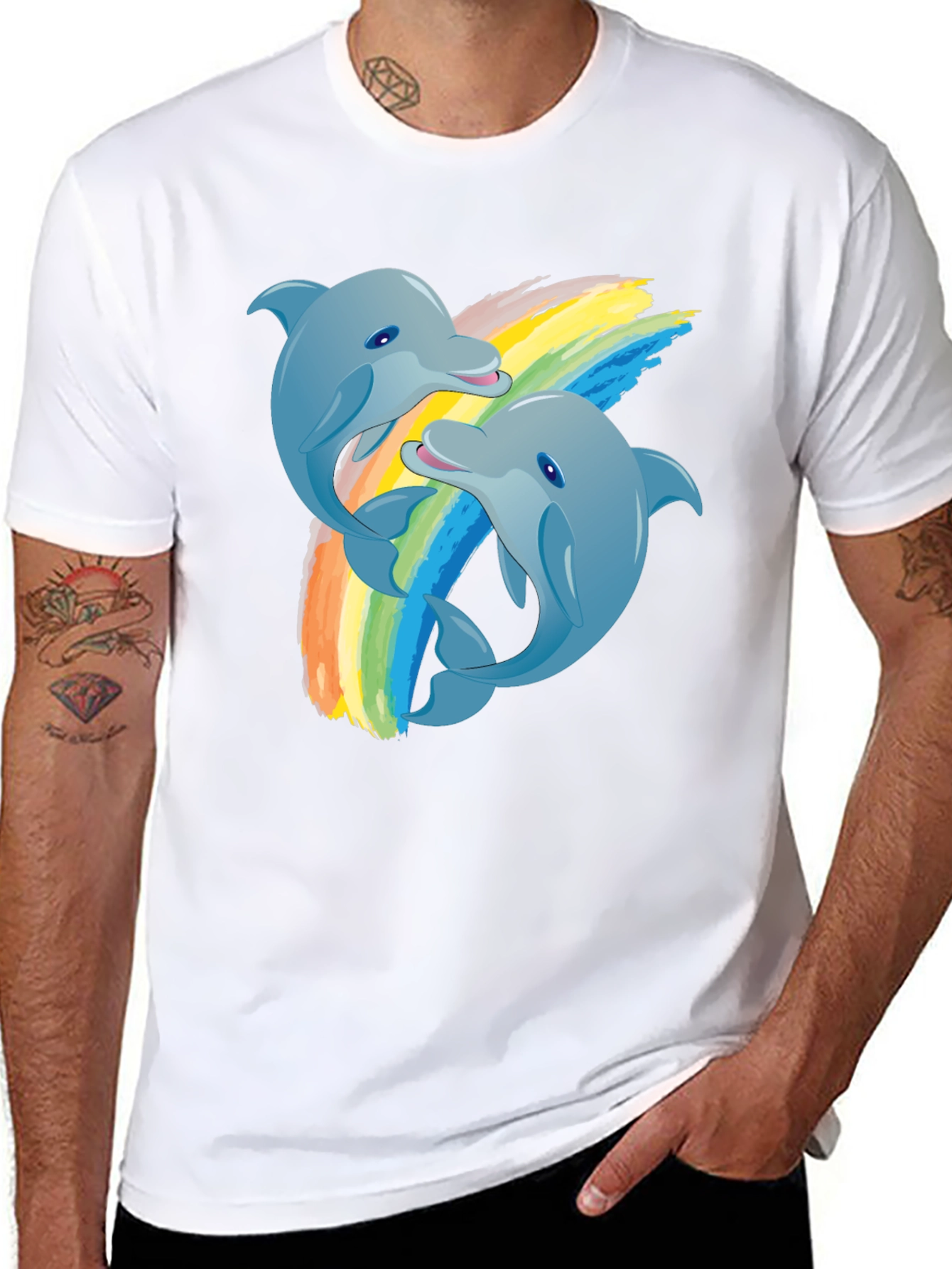 Dolphin Rainbow T-Shirt: Black Cotton Tee