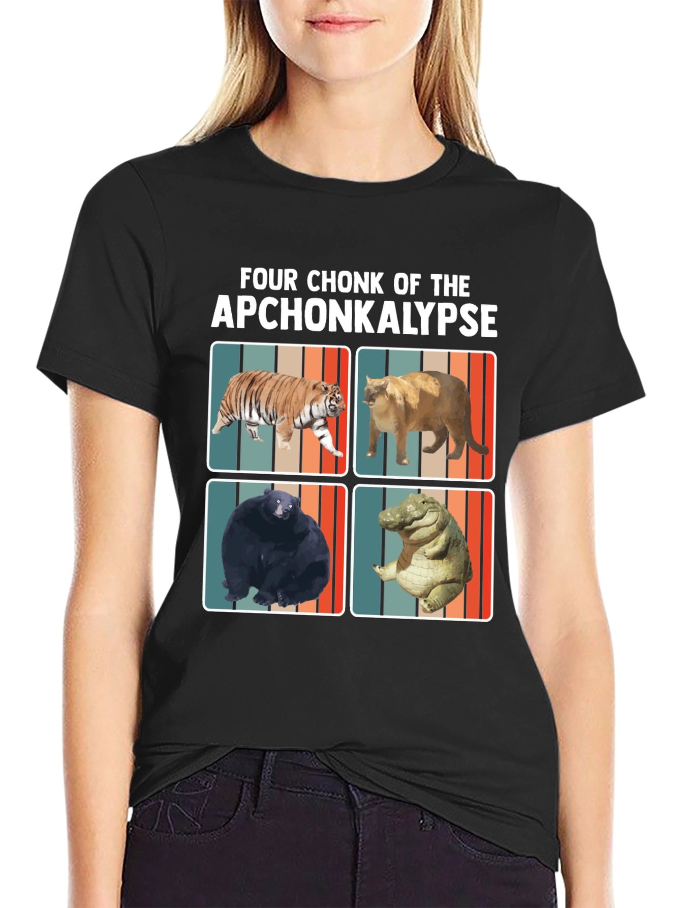 Four Chonk of the Apchonkalypse Funny Graphic Tee